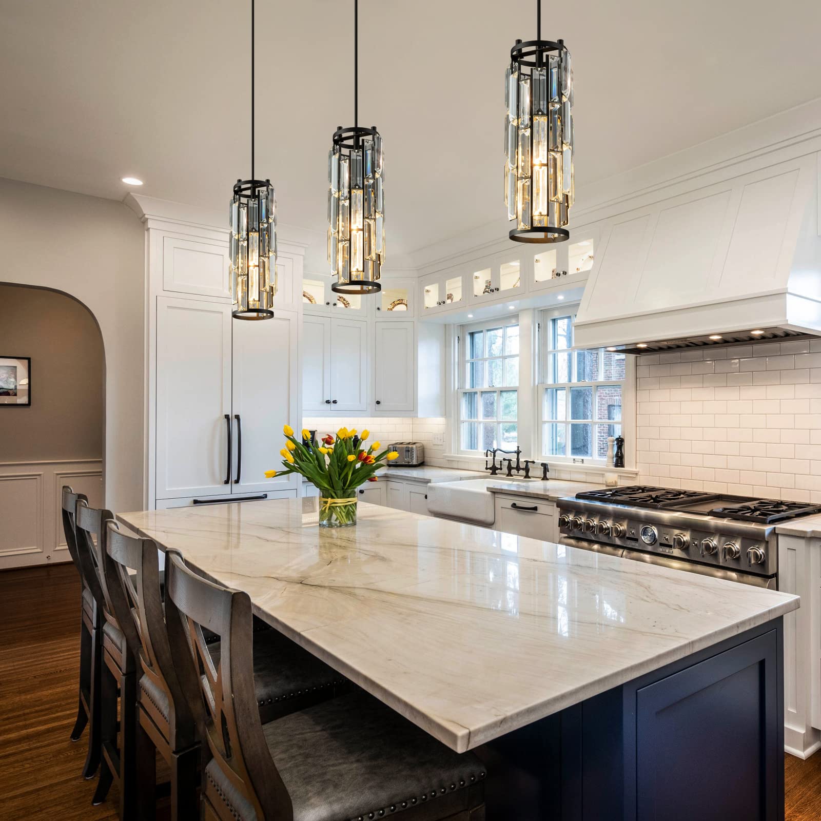 Lmqnine Black Pendant Lights, 2-Pack Mini Crystal Chandelier For Kitchen, Dining, Bedroom