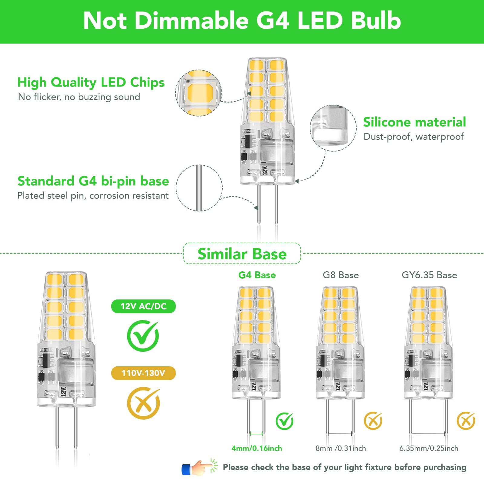Bubo 10 Pack G4 Led Bulb 2W Equivalent 30W 3000K Warm White 250 Lumens 360Beam Angle, T3 Halogen Bulb Replacement Landscape Bulb