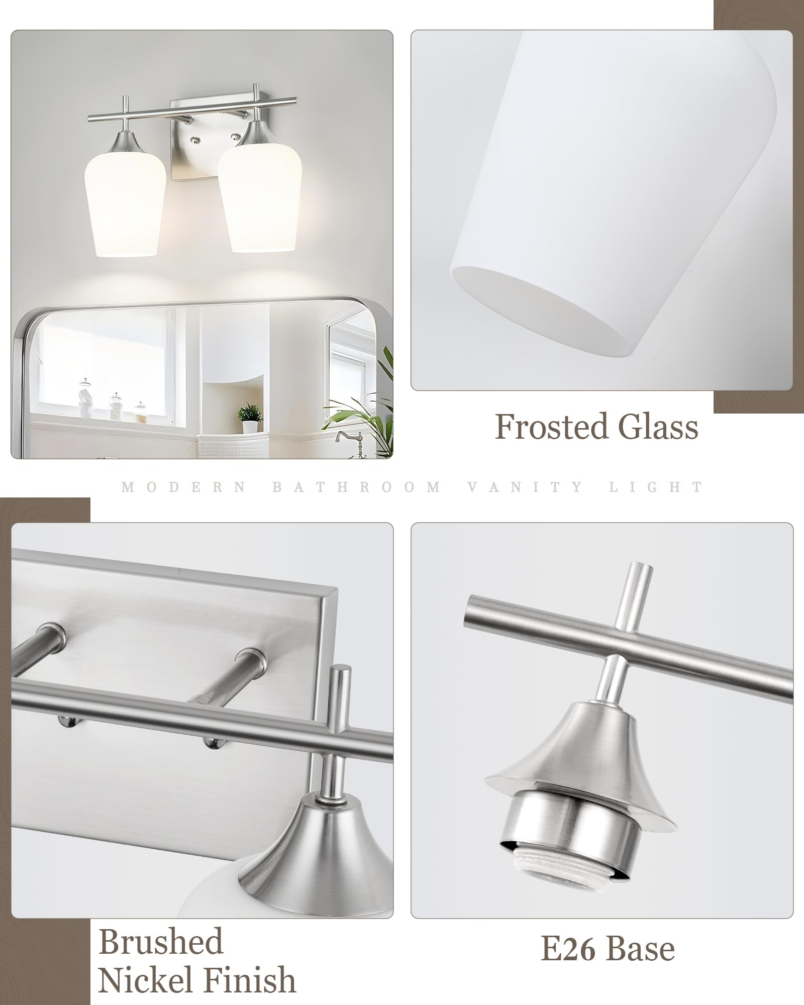 Osimir 2-Light Bathroom Light Fixture, Brushed Nickel, Frosted Glass, Model OS-YQ9167-2BNW, 15 Inch Vanity Wall Sconce
