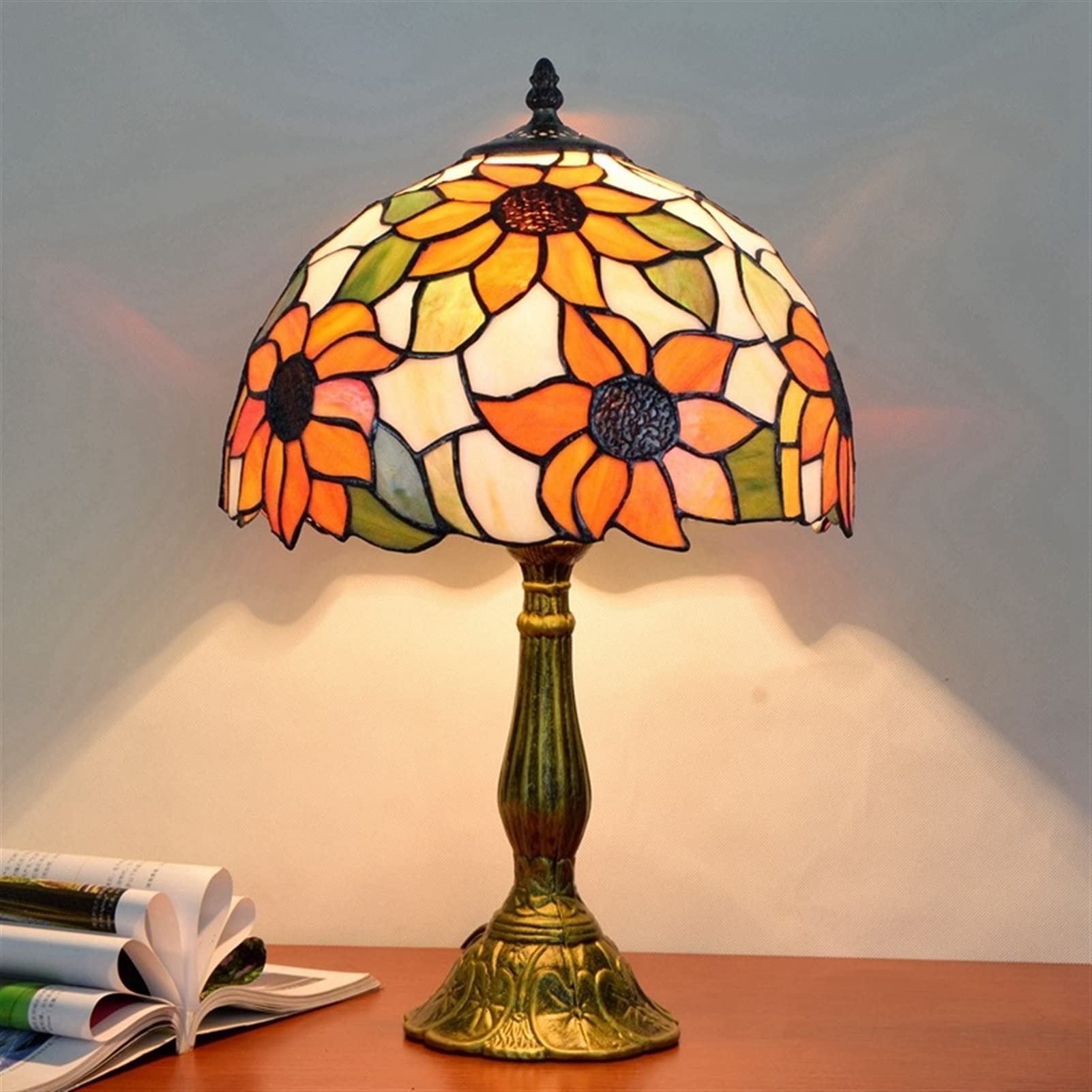 Blivuself Tiffany Lamp Stained Glass Lamp Sunflower Yellow Bedroom Table Lamp Reading Desk Light For Bedside Living Room Office