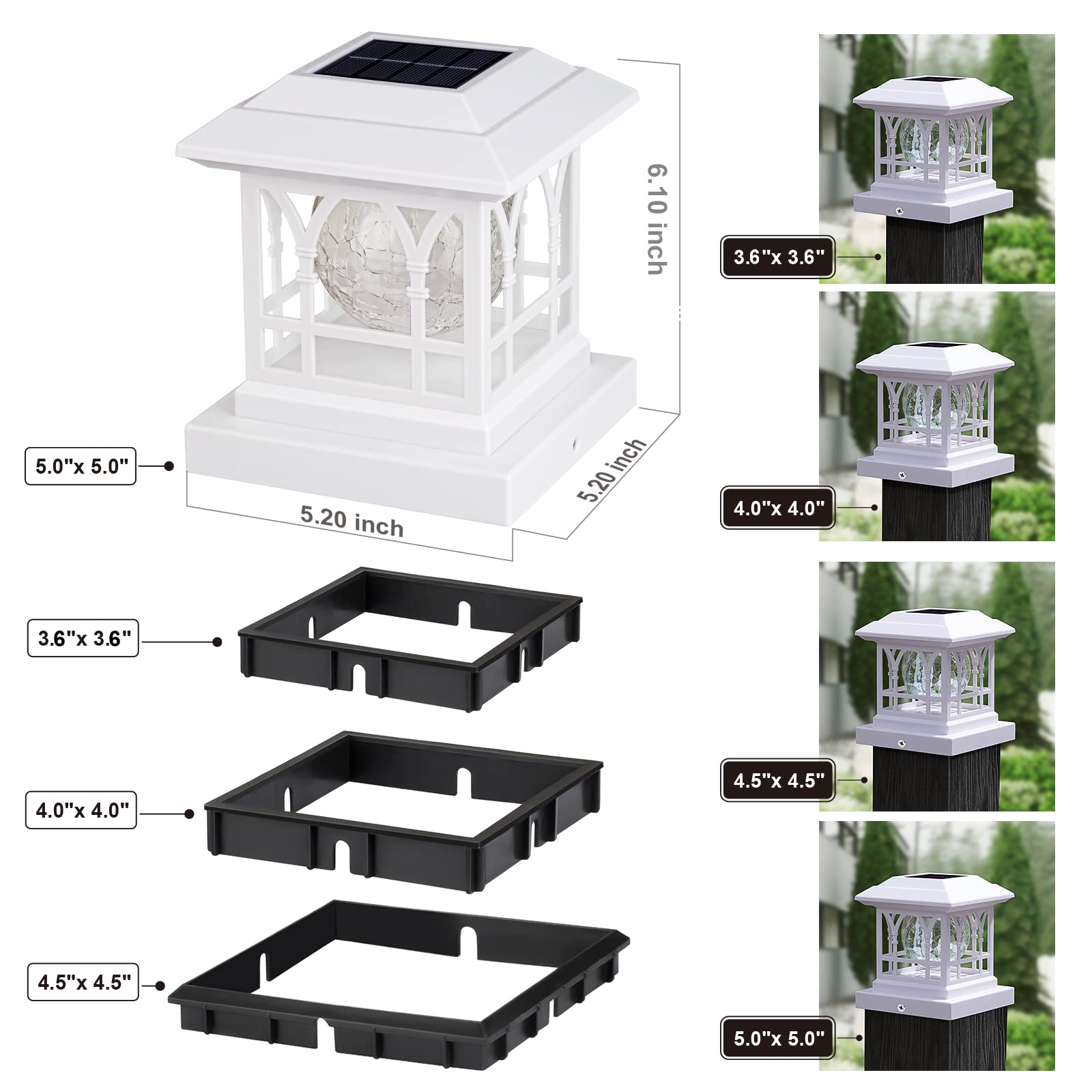 AEFRELEOHT Solar Post Cap Lights - 20 Lumens, RGB & Warm White, IP65 Waterproof, 6 Pack, Fits 3.6x3.6 to 5