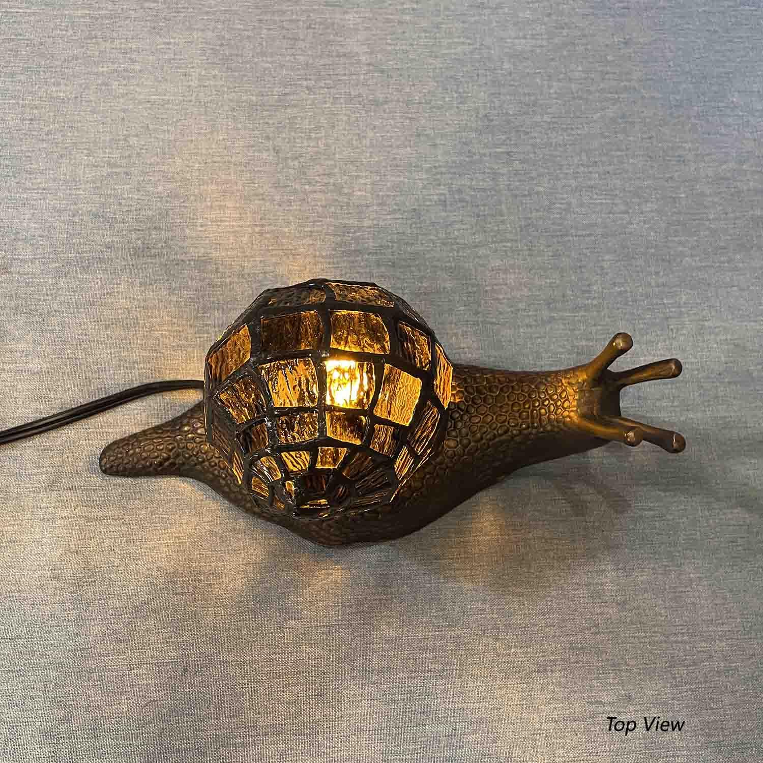 Bieye L10980 Land Snail Tiffany Style Stained Glass Accent Table Lamp For Home Decor (Amber, 10'' D X 5'' W X 5'' H)