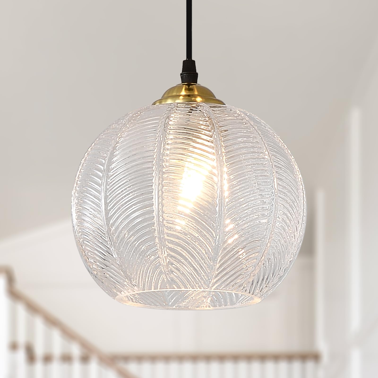 Testoys Clear Glass Pendant Light, Single Large Globe Shade Hanging Chandelier, 9.8-Inch Hand Blown Glass Ball Pendant Light Fix