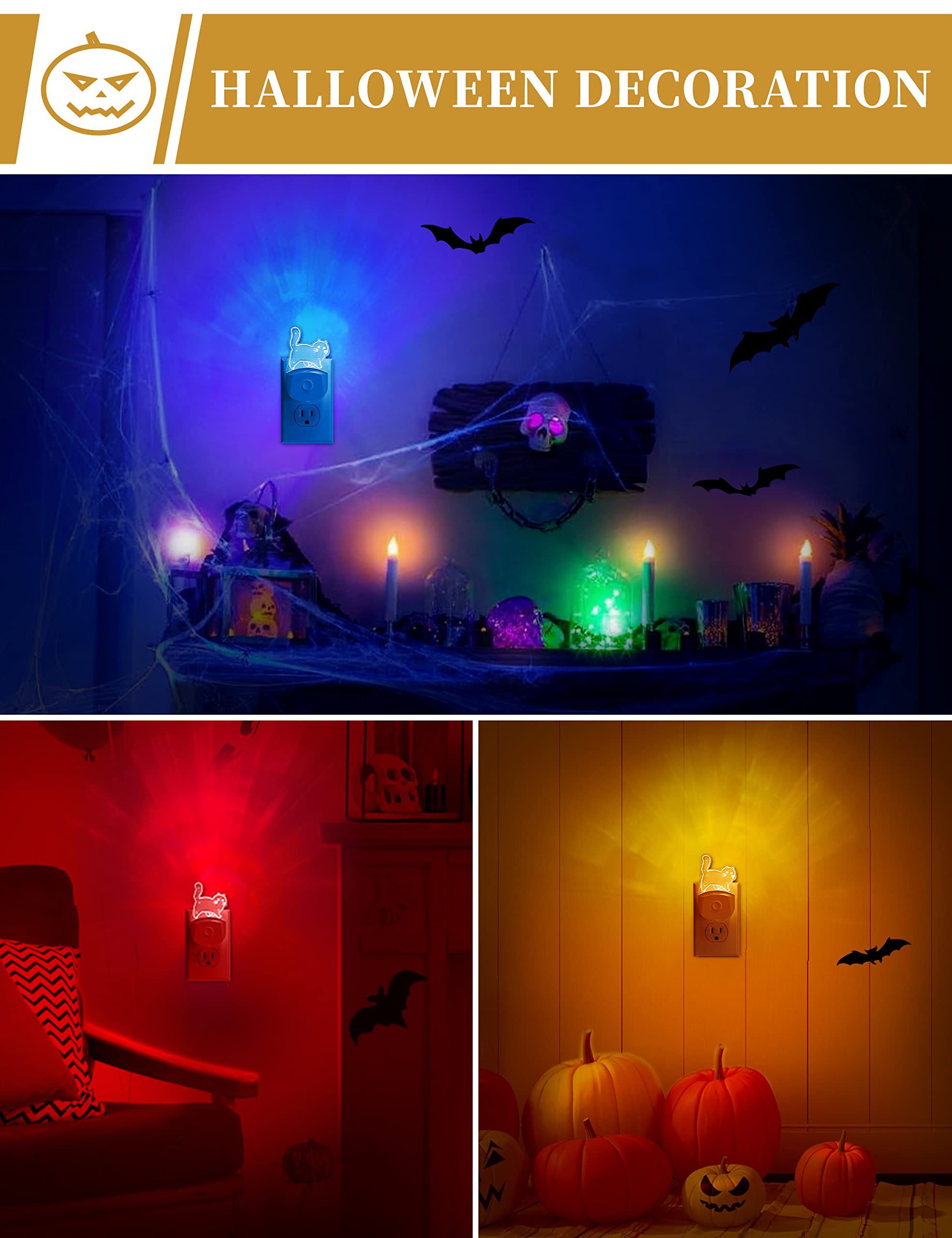 DORESshop Cat Night Light 2 Pack, 8-Color RGB, Acrylic, Plug-in, Dusk-to-Dawn Sensor, Cute Room Decor for Kids