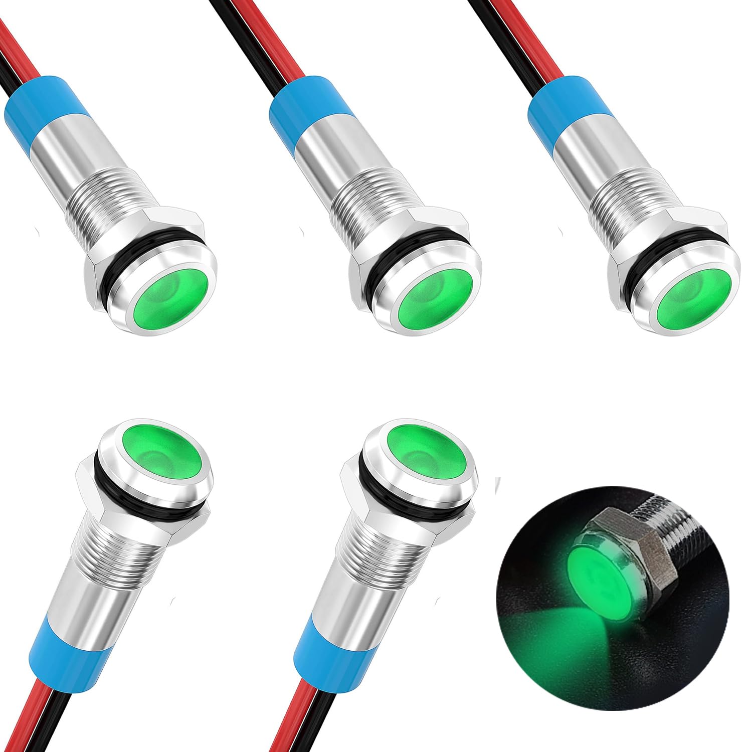 Smseace 5Pack 1/4''(6Mm) Ac/Dc12-24V Led Indicator Light Waterproof Ip65 24 Volt Led Lights Metal Pilot Lamp Lights Green Panel Led Indicator Signal Light