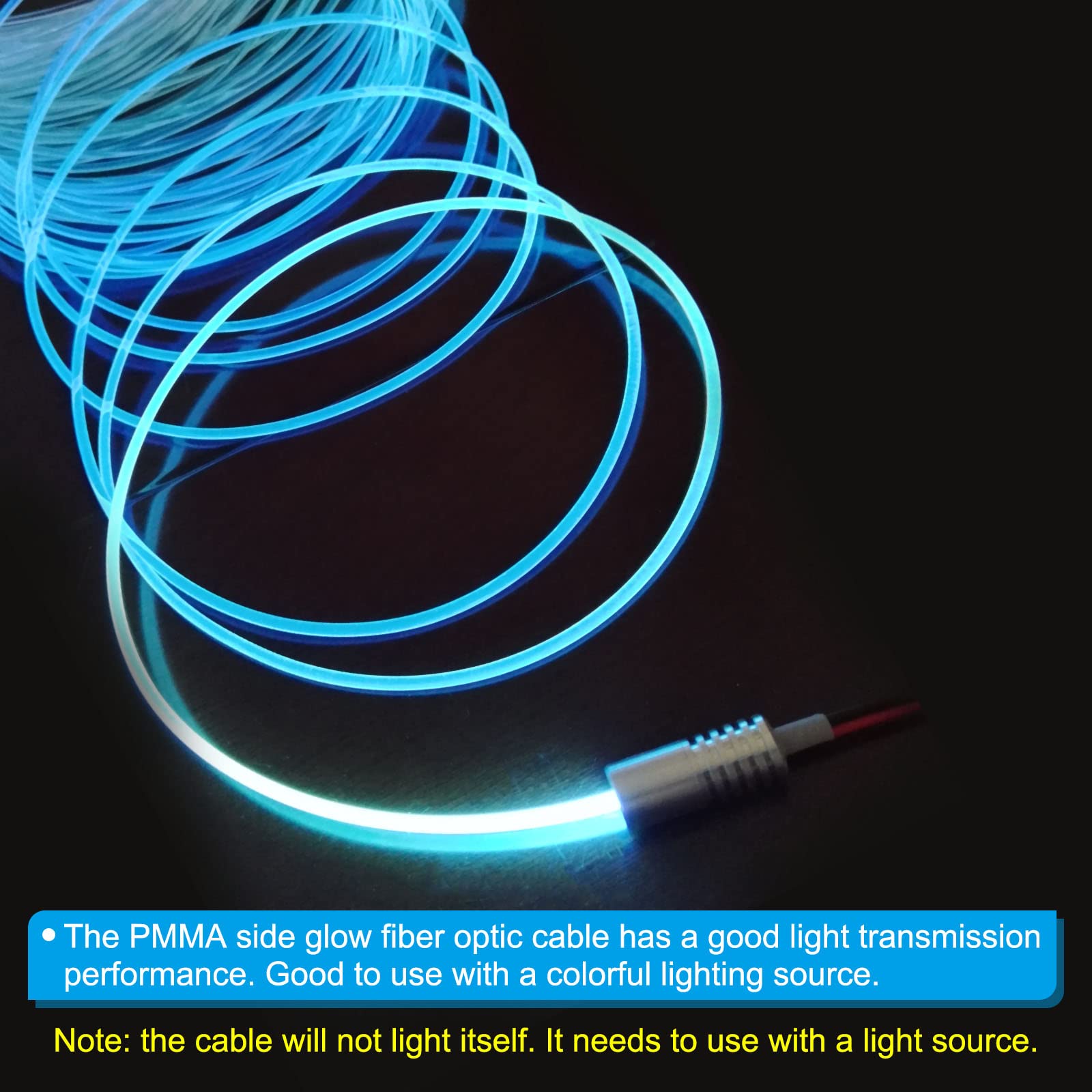 PATIKIL PMMA Side Glow Fiber Optic Cable Kit, Ice Blue, 1m, with LED Aluminum Illuminator, Model 21f64091-e0d4-4908-a2