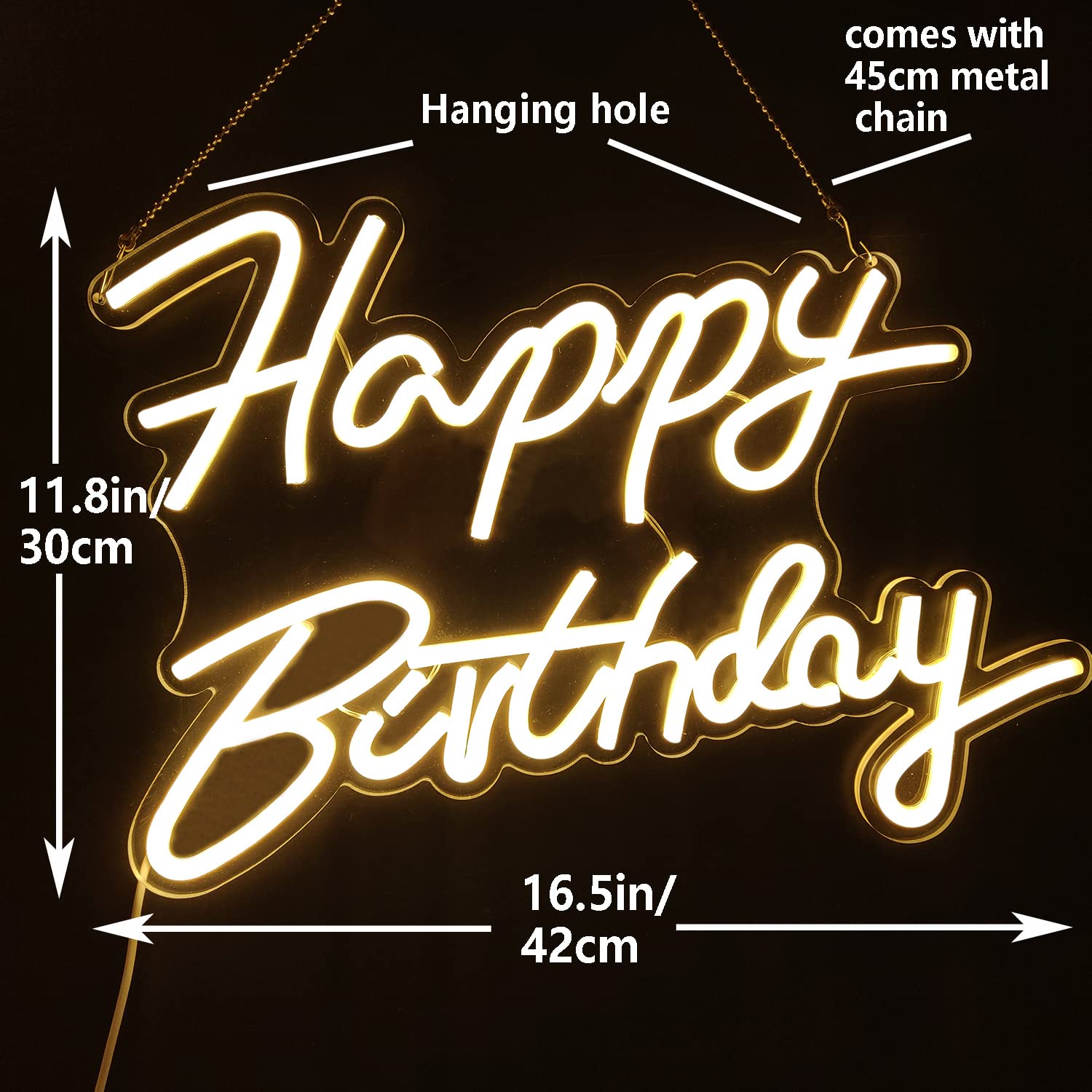 Ajoyferris Dimmable Neon Sign - Happy Birthday Light, 16.5x12 in, White Acrylic & PVC, USB Powered for Party Decoration