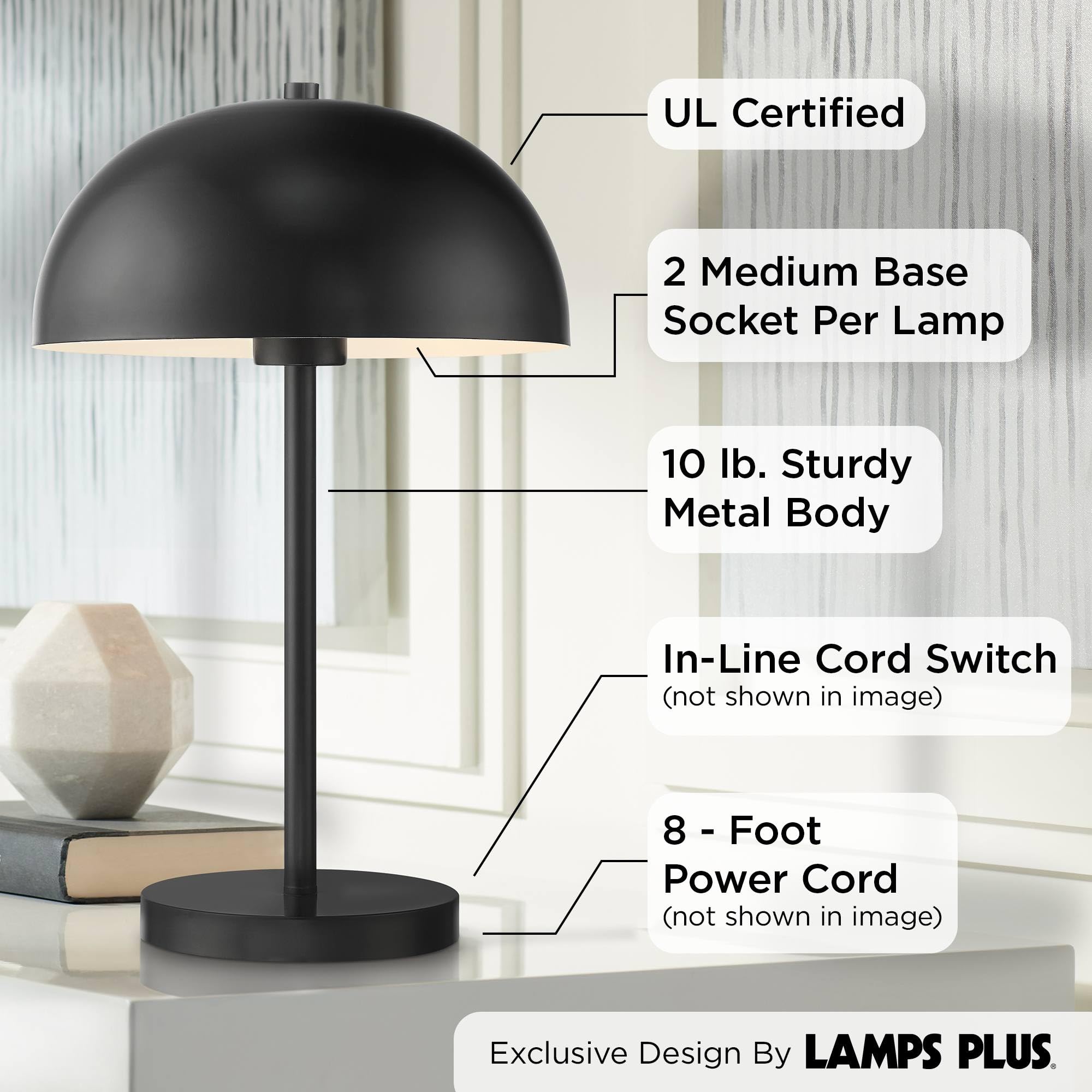 360 Lighting Rhys Mid Century Modern Cottage Mushroom Accent Table Lamps 19 1/2'' High Set Of 2 Black Metal Dome Shade Decor For