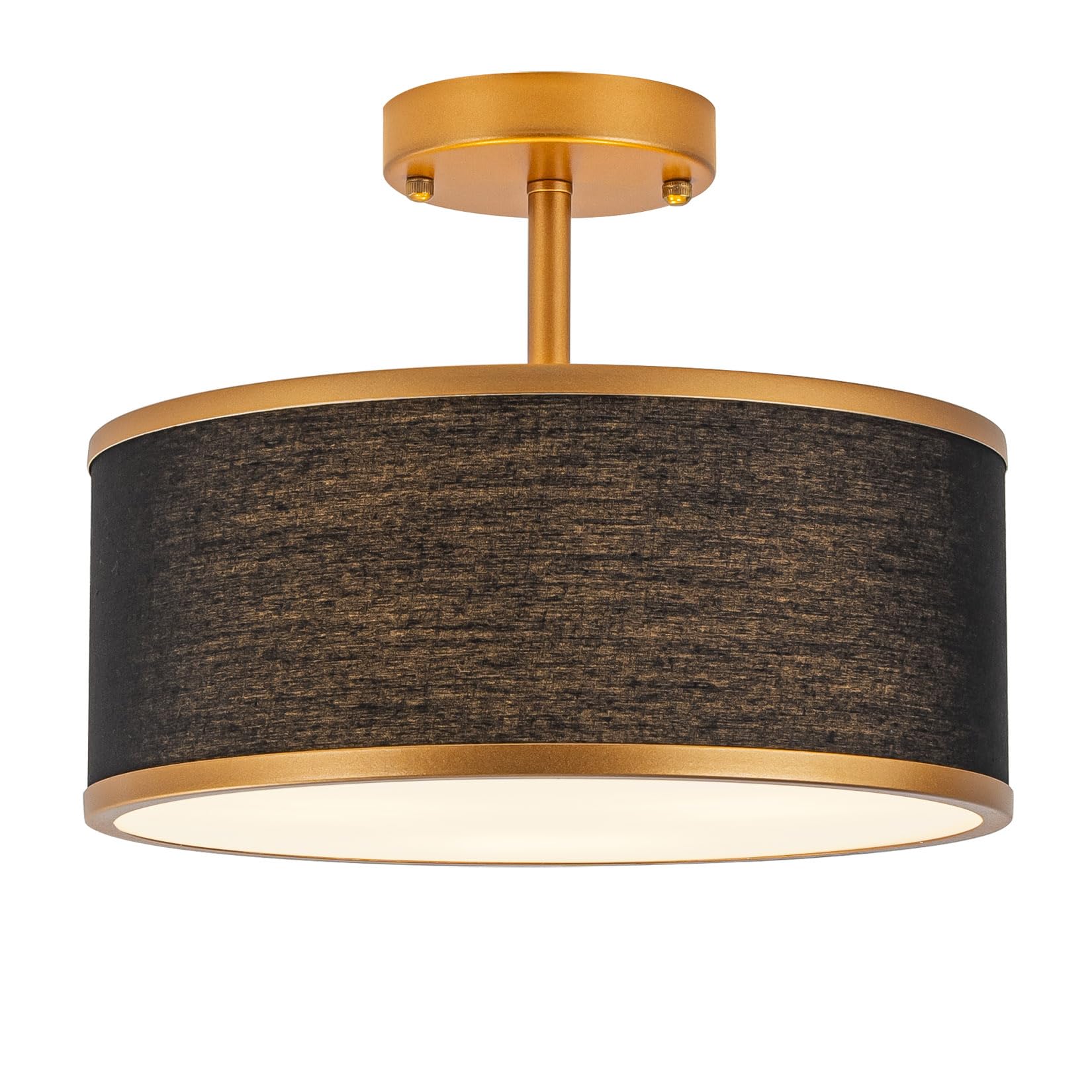 Bargeni Semi Flush Mount Ceiling Light,12.5 Inch Ceiling Light Fixture,Gold Flush Mount Light Fixture With Black Fabric Drum Sha