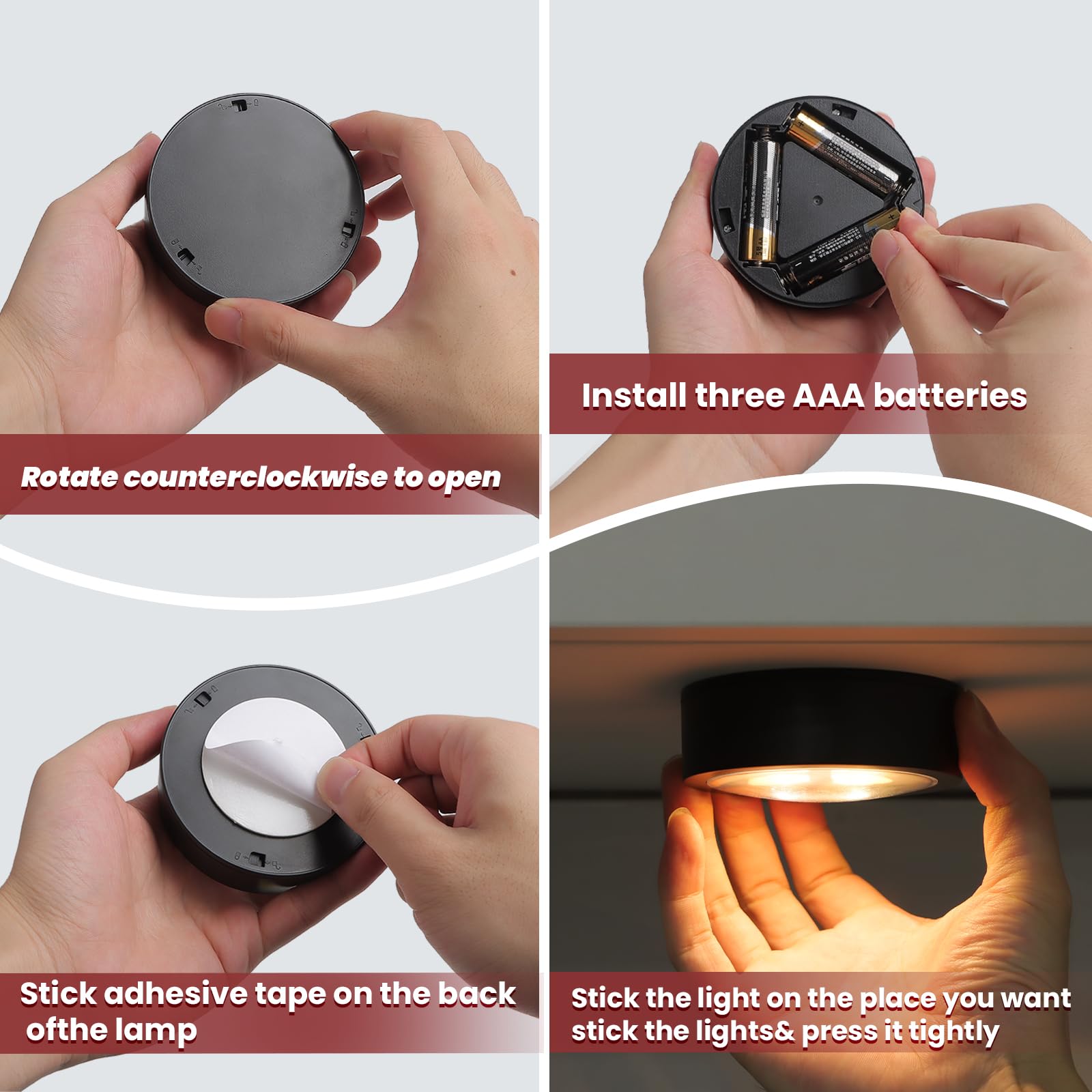 Swesara Push Lights With Remote Puck Lighting Battery Operated Tap Lights Button Stick On Color Changing Led Lights 6 Pack (Blac