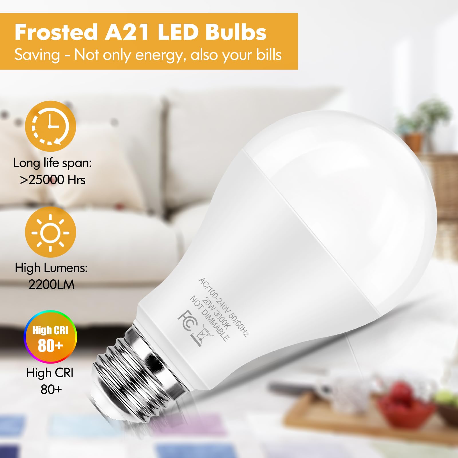 Tobusa A21 150 Watt Equivalent Led Light Bulbs, 2200 Lumens Super Bright Light Bulbs, 20W Led Bulbs E26 Base, 3000K Soft White,