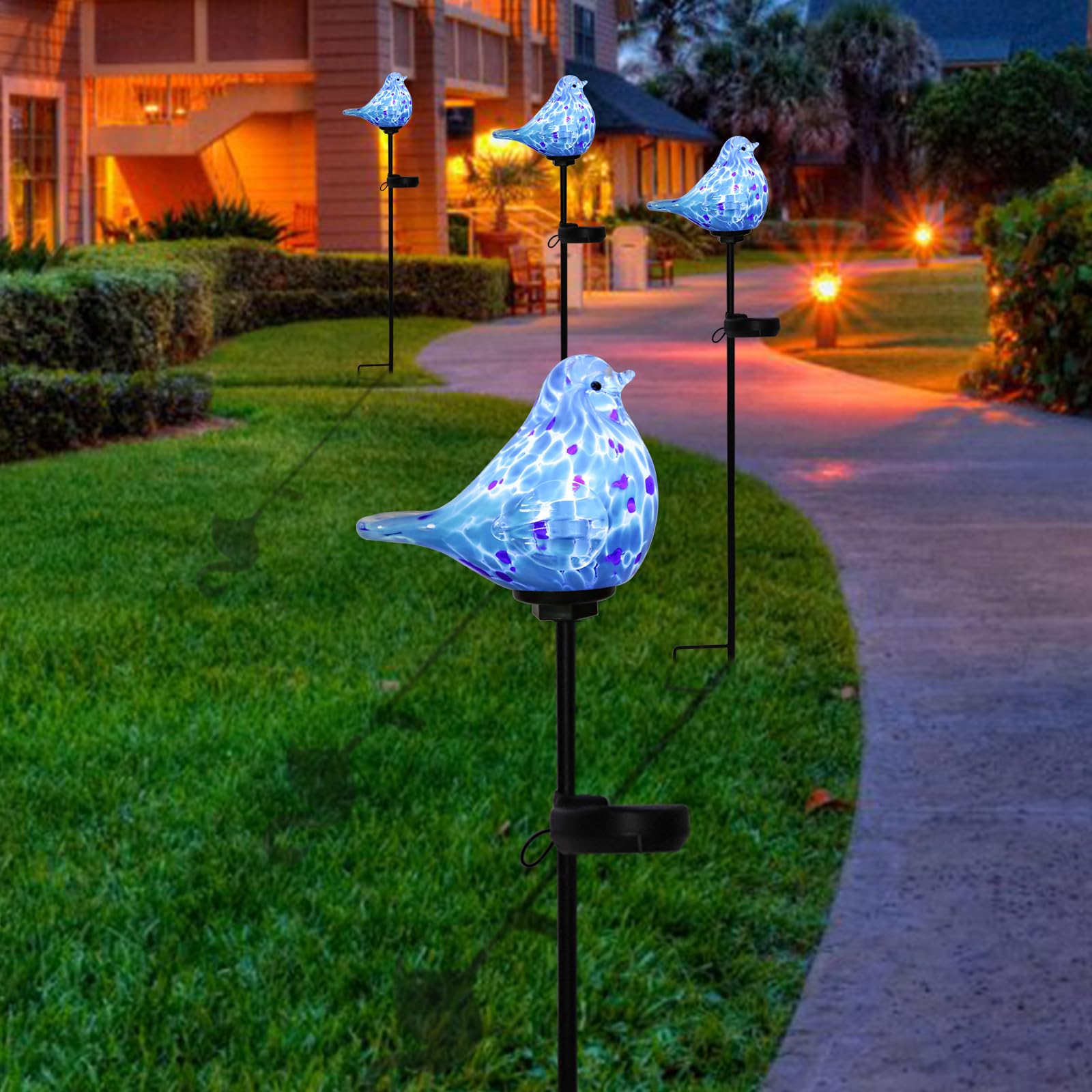 Bshine Solar Garden Bluebird Lights, Hand Blown Glass, Waterproof Stake Decor, Outdoor Decor for Paths, Lawns, Model 5003930
