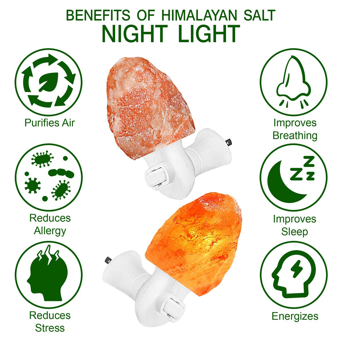 Figura Homes Salt Lamp Night Light, 2 Pack Himalayan Salt Lamp Nightlight With 4 Bulbs - Mini Decoration Himalayan Salt Night Li