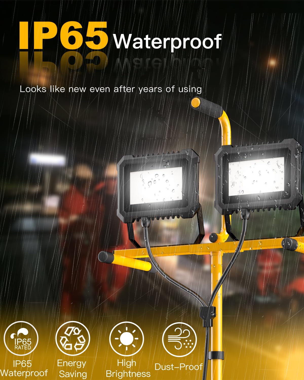 23000 Lumen Led Work Light With Stand, 200W 2 Head Portable Work Lights On Stand, With Adjustable And Foldable Tripod Stand, Wat