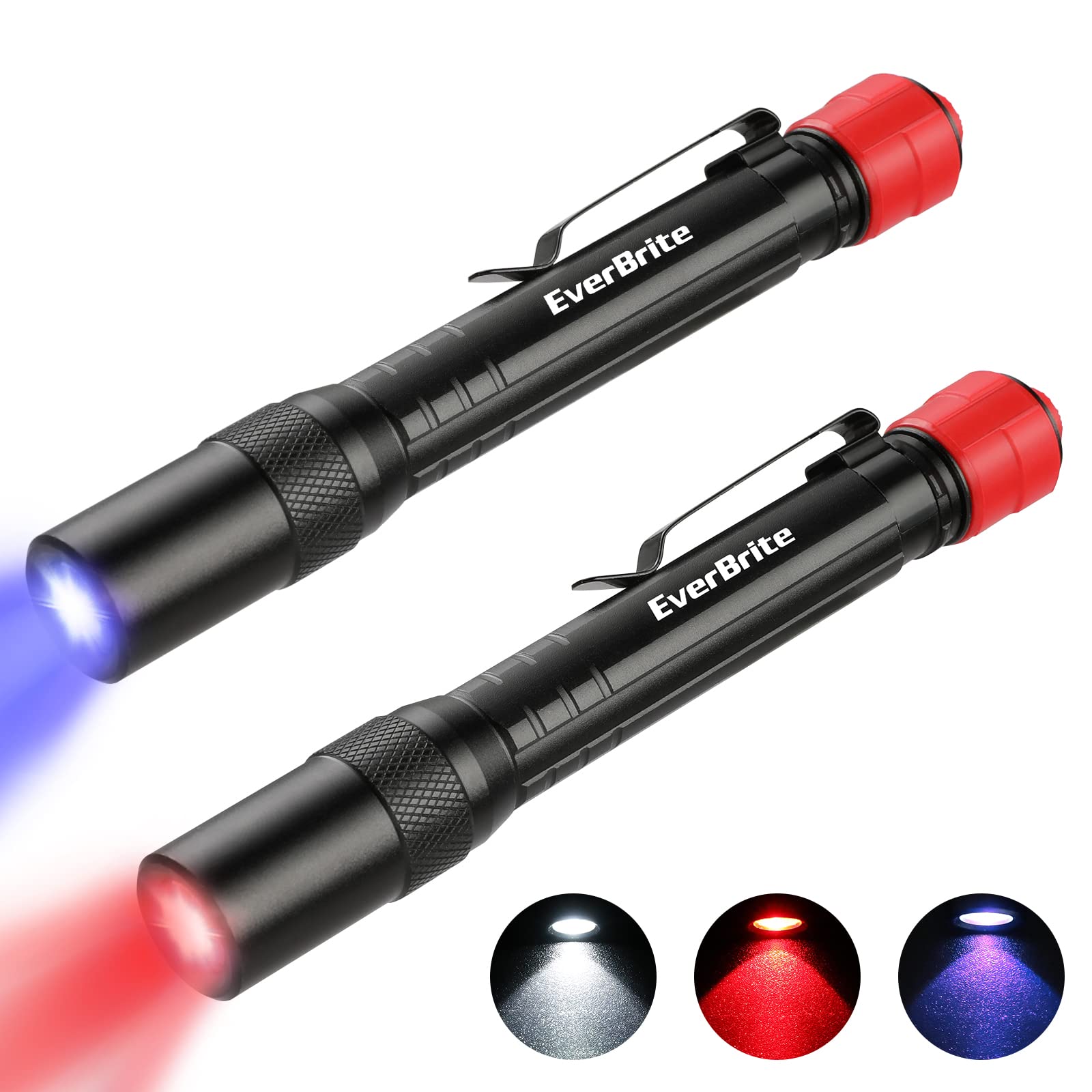 EverBrite Red Light Penlight Flashlight with 395nm UV Blacklight/White Light, Multi-Function LED Pocket Pen Light, AAA Batteries
