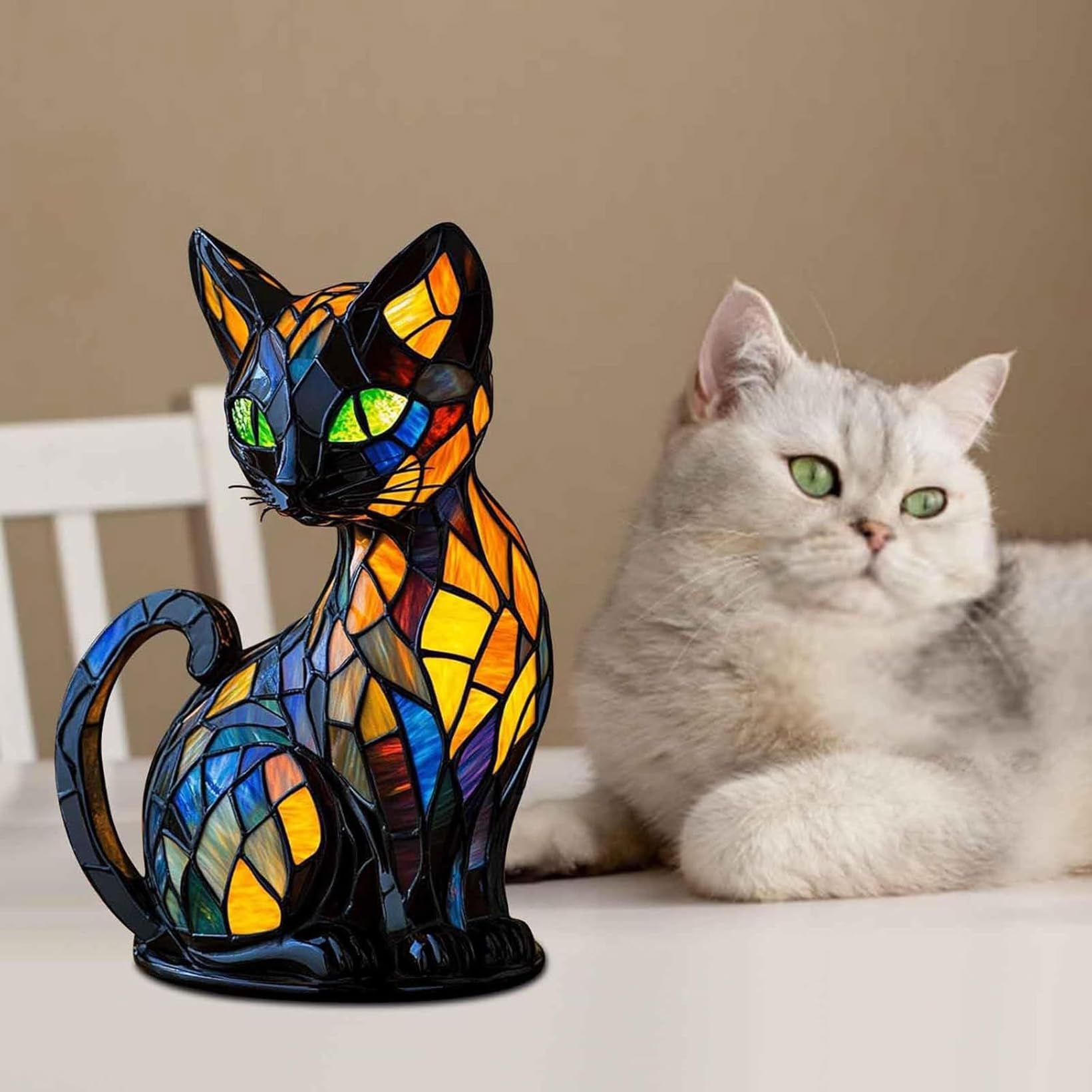 Hopanrel 2025 New Series Art Desk Lamp  Lamps For Night Stands  Stained Resin Cat Tabletop Light  Cute Pet Cats Themed Led Table Lamps  Creative Animals Table Lamp  Fun Gift For Cat Lovers (A)