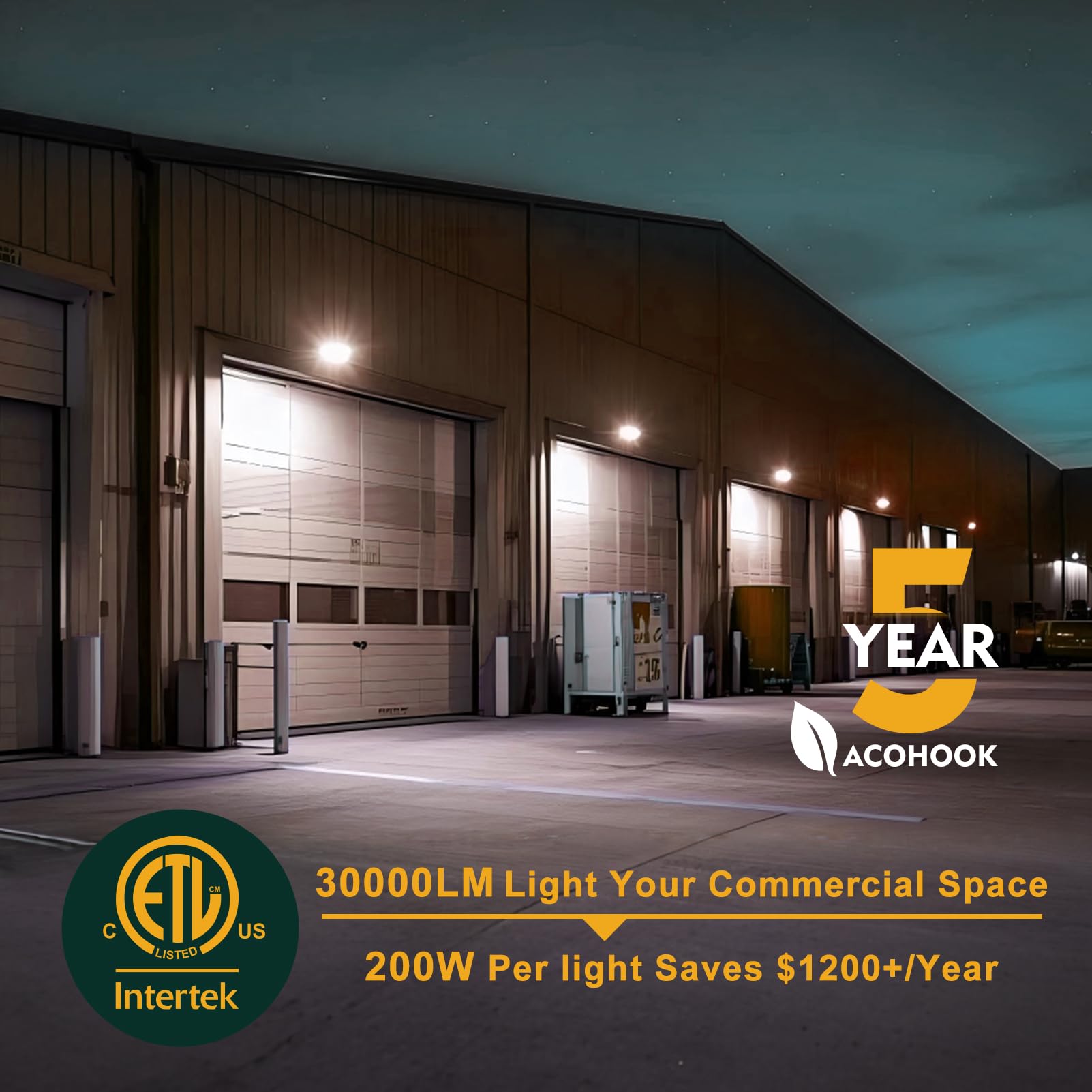 Acohook 6Pack 200W Led Wall Pack Lights  100-277V Dusk To Dawn With Photocell  30000Lm 5000K Daylight Ip65 Waterproof Outdoor Security Lighting  Energy Saving  Etl | 5-Year Warranty(Height:20~30Ft)