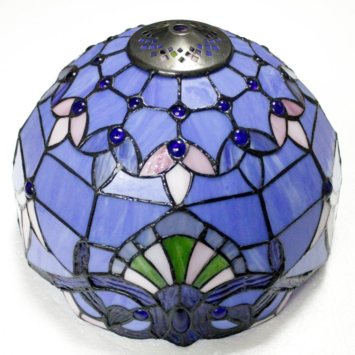 WERFACTORY Tiffany Lamp Stained Glass Table Lamp 12X12X22 Inches Blue Purple Baroque S003C Series for Bedroom Living Room Office