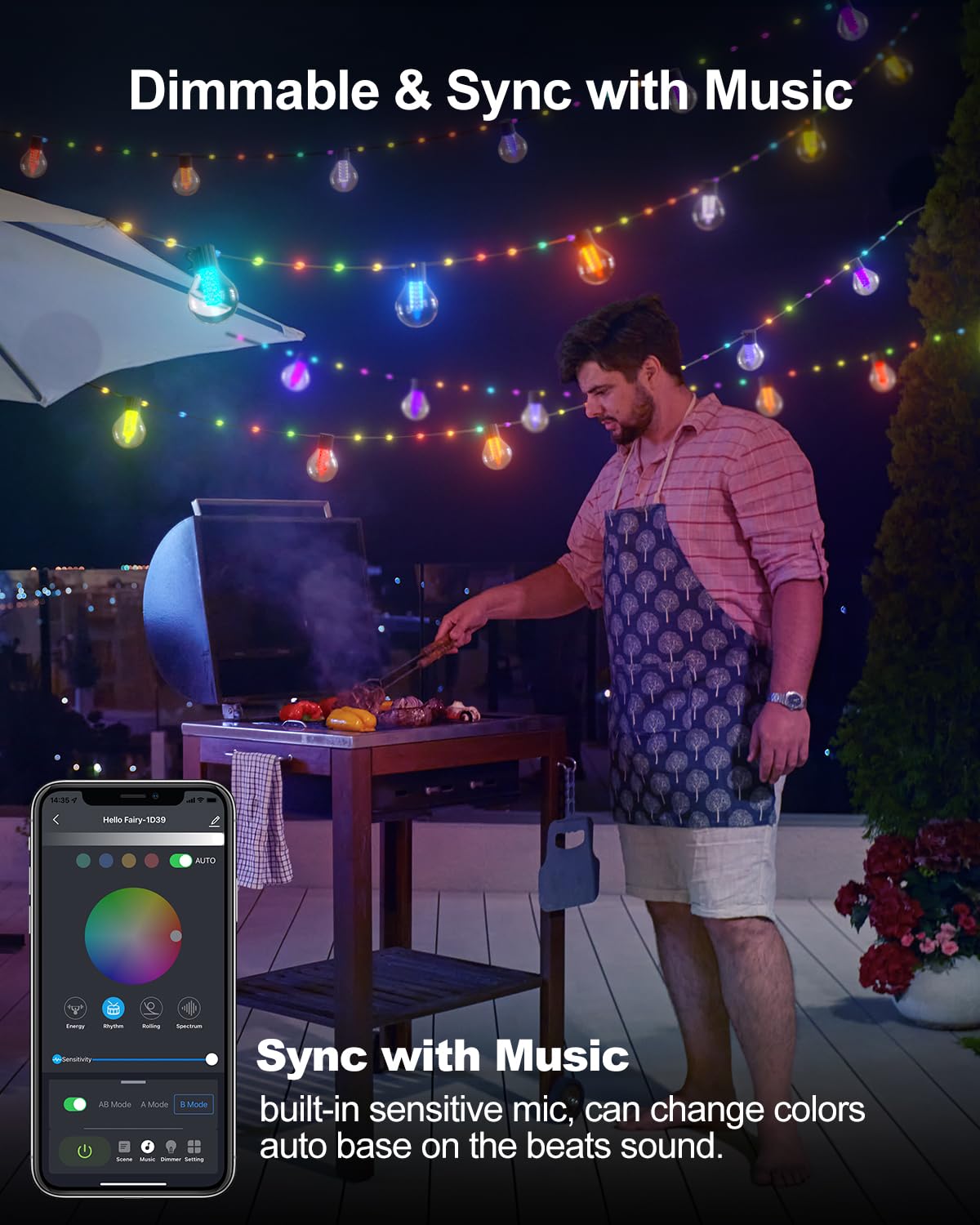 Flacchi 50FT Smart String Lights - Multicolor LED Rope Lights with Bluetooth APP & Remote Control for Outdoor, Patio, Party, Holidays
