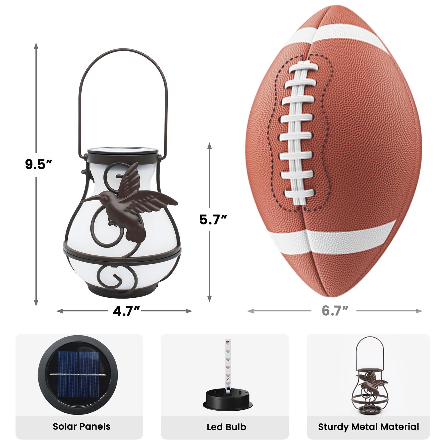 Babineto 2 Pack Solar Lanterns, Waterproof LED Lights with Flickering Flame for Outdoor, Brown, Model HYD-FLSM-01