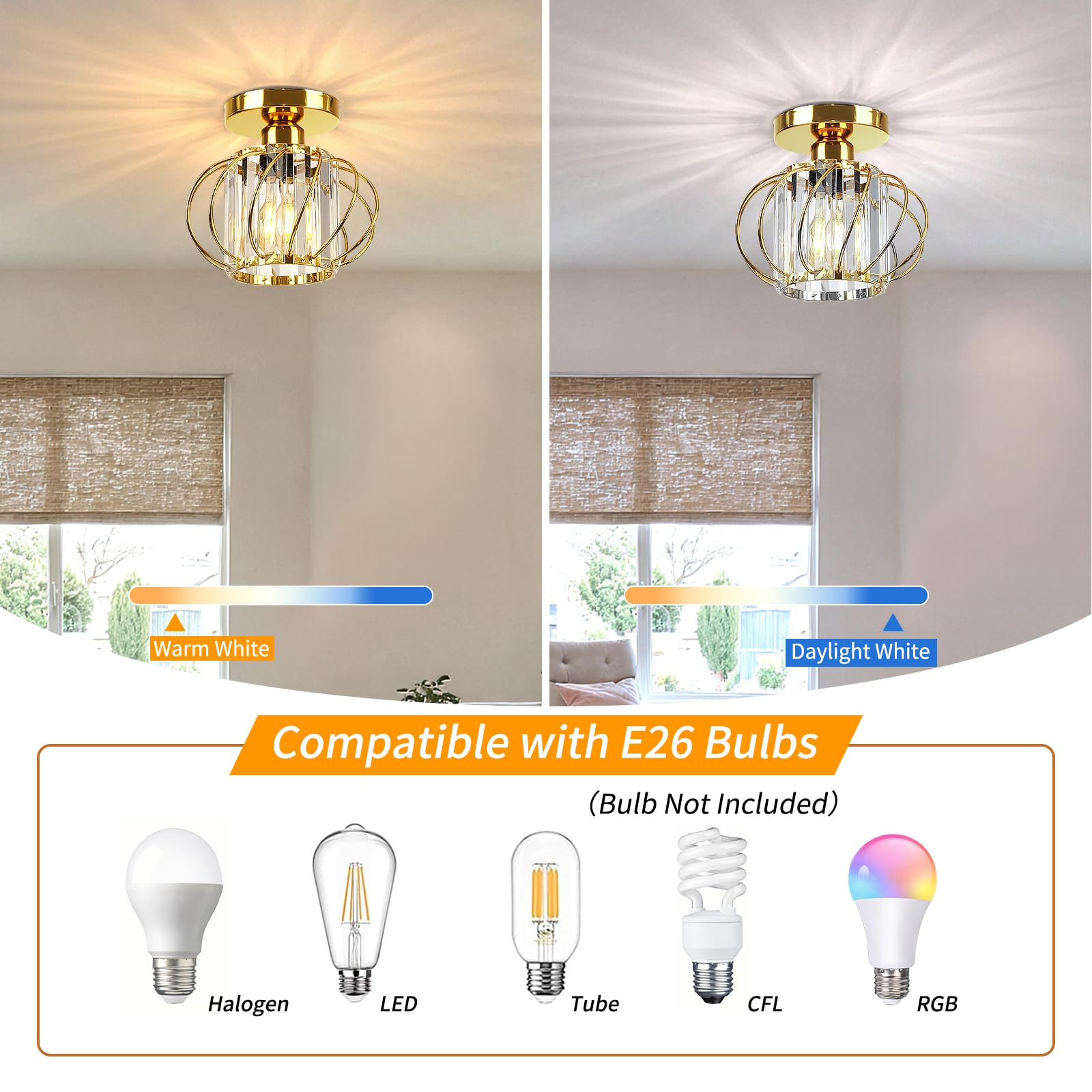 Frideko Home 2 Pack Crystal Ceiling Light Fixture - Modern Semi Flush Mount Ceiling Light Mini Crystal Chandelier Hallway Light