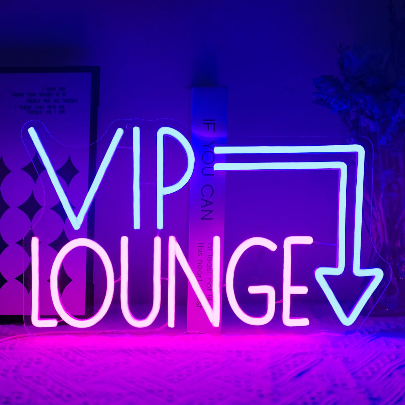 Virlusy Neon Sign for Wall Decor, Dimmable LED Light, Medium, Acrylic, Pink Blue, Model YL-Vip Lounge