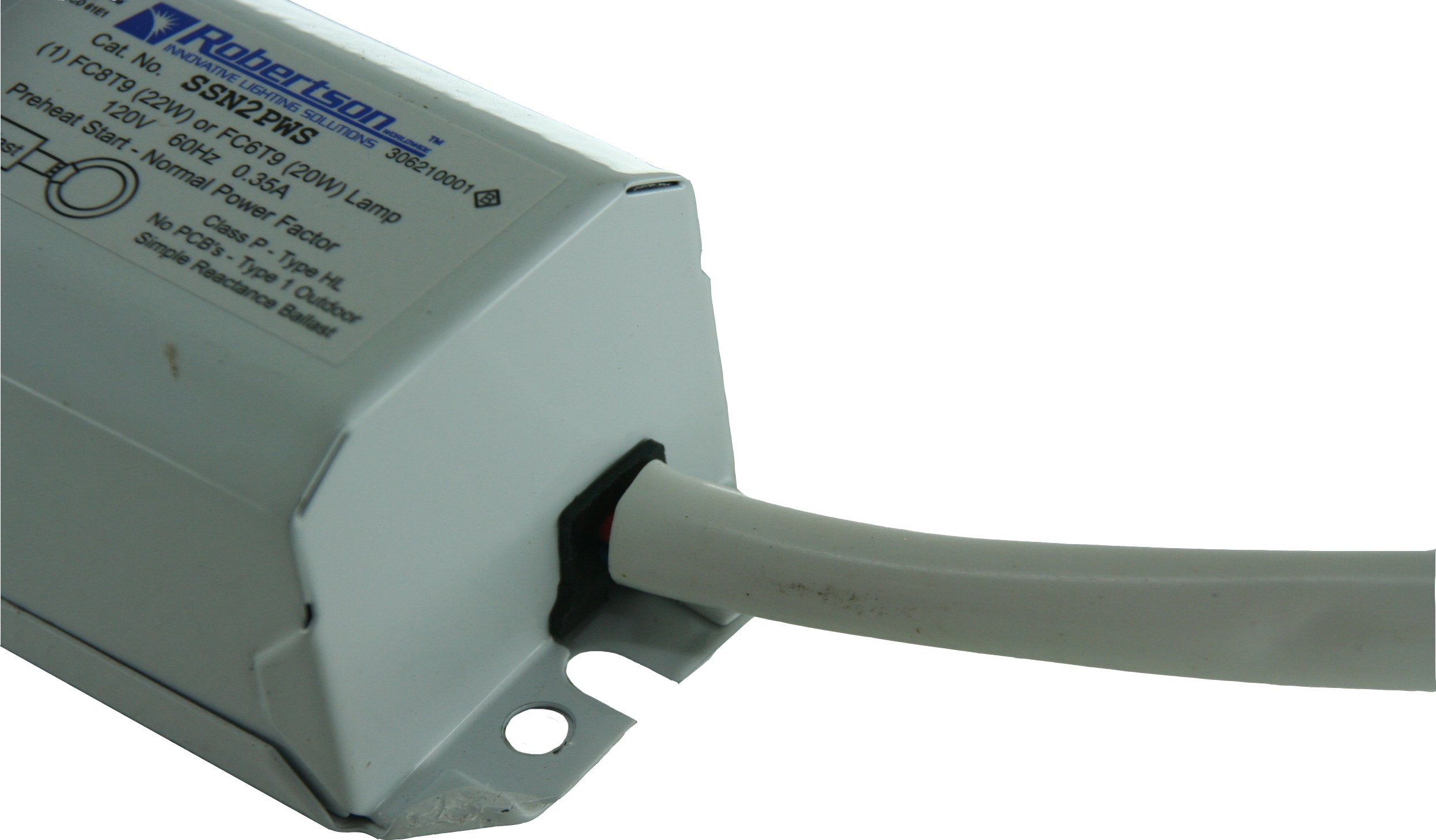 Robertson 3P10041 Individual Fluorescent Mballast, 1 Fc6T9 Or Fc8T9 Circline Lamp, Preheat Start, 120Vac, 60Hz, Normal Ballast Factor, Npf, Model Ssn2Pws /A