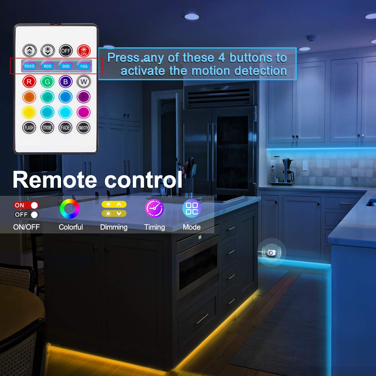 WILLED RGB LED Strip Lights - Motion Activated, RF Remote Control, Color Changing for Under Bed, Stairs, Shelf, Desk & Party Decoration