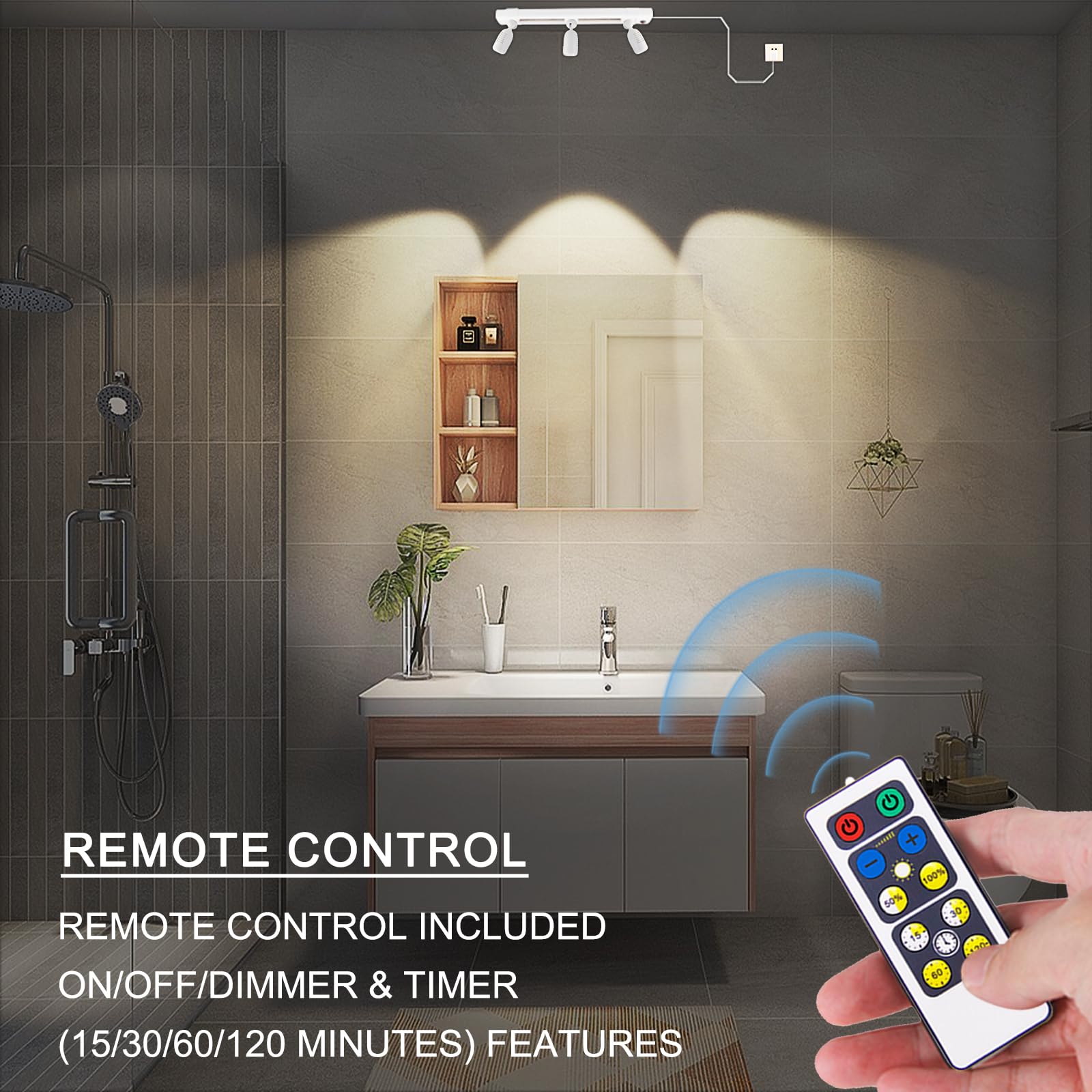 LUXSWAY LED Track Light, Dimmable Accent Spotlight with Remote, 3 Adjustable Heads, White, Model DY1830