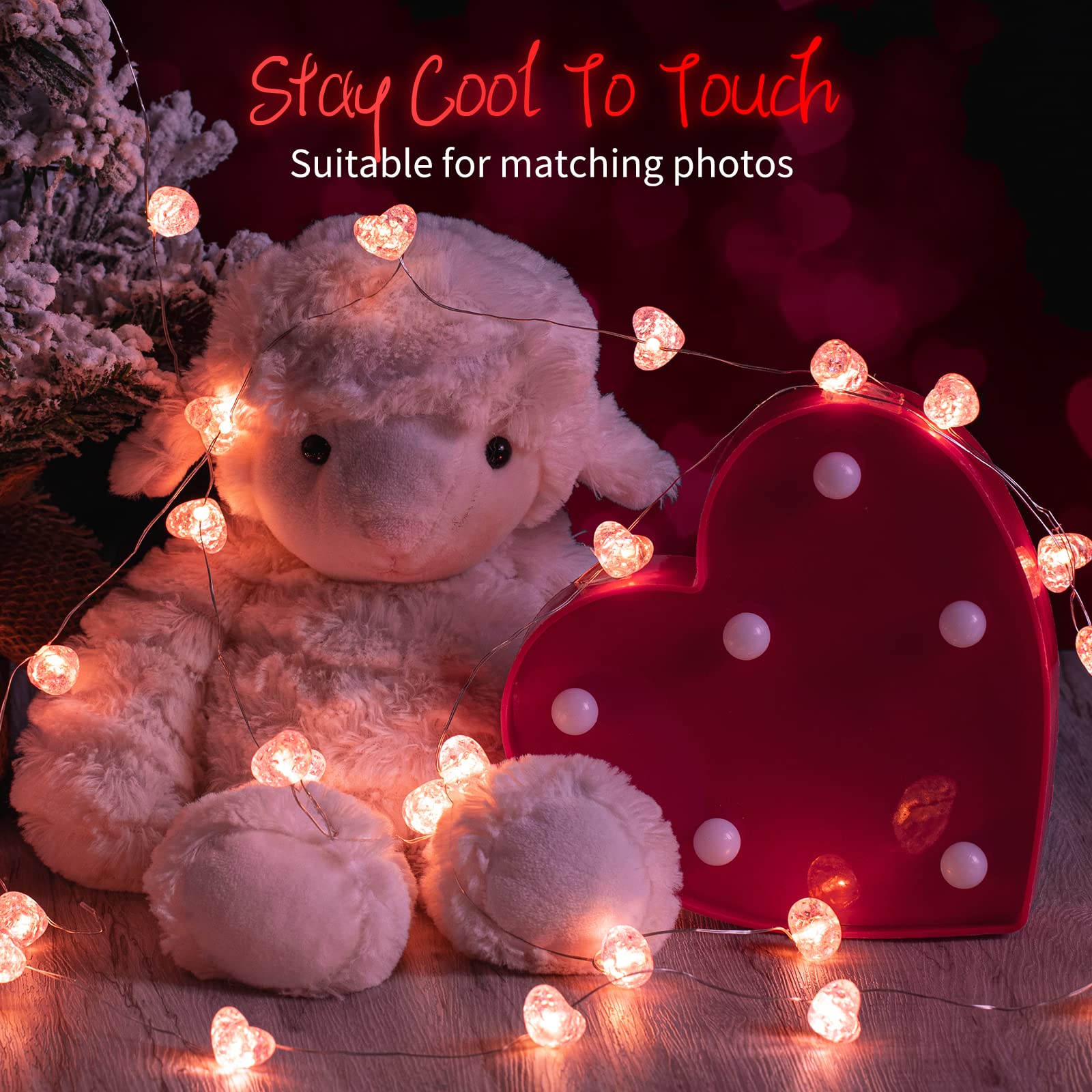 Brightown 10.5ft Fairy String Lights - 30 LED Pink Heart, Battery Operated with Timer & Remote, Perfect for Valentine's Day & Weddings