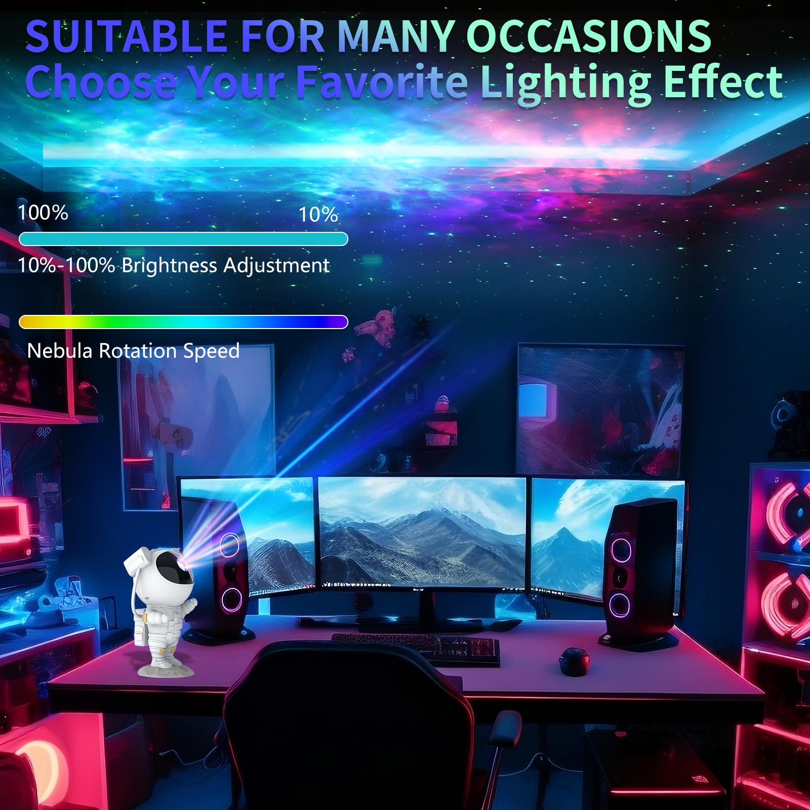 Hiya-Naya Astronaut Star Projector Light, 360° Adjustable, Remote Control, Timer - White