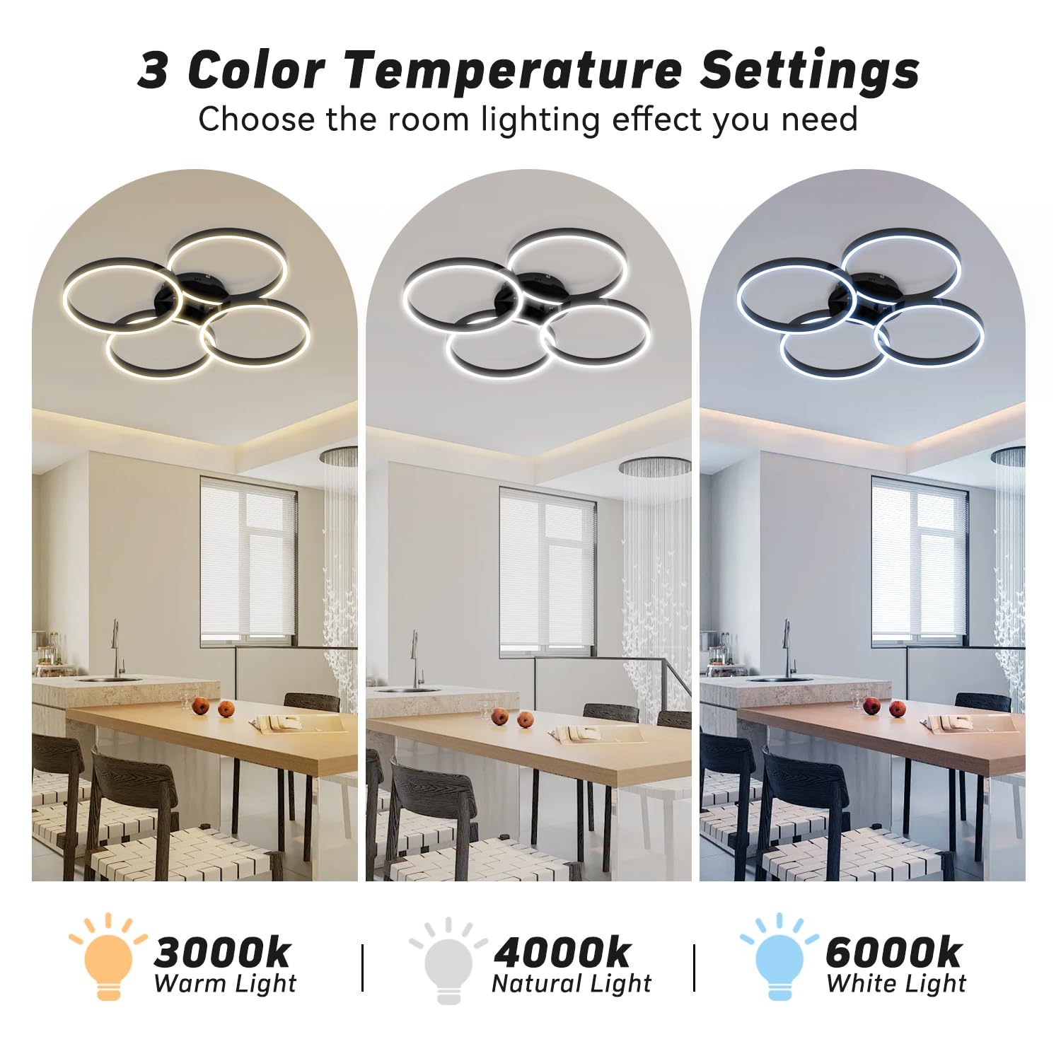 LOFIKEDI 30W LED Ceiling Light, 4 Ring Design, Dimmable 3500K-6500K, Flush Mount, Black, Model YF-LED2702-B