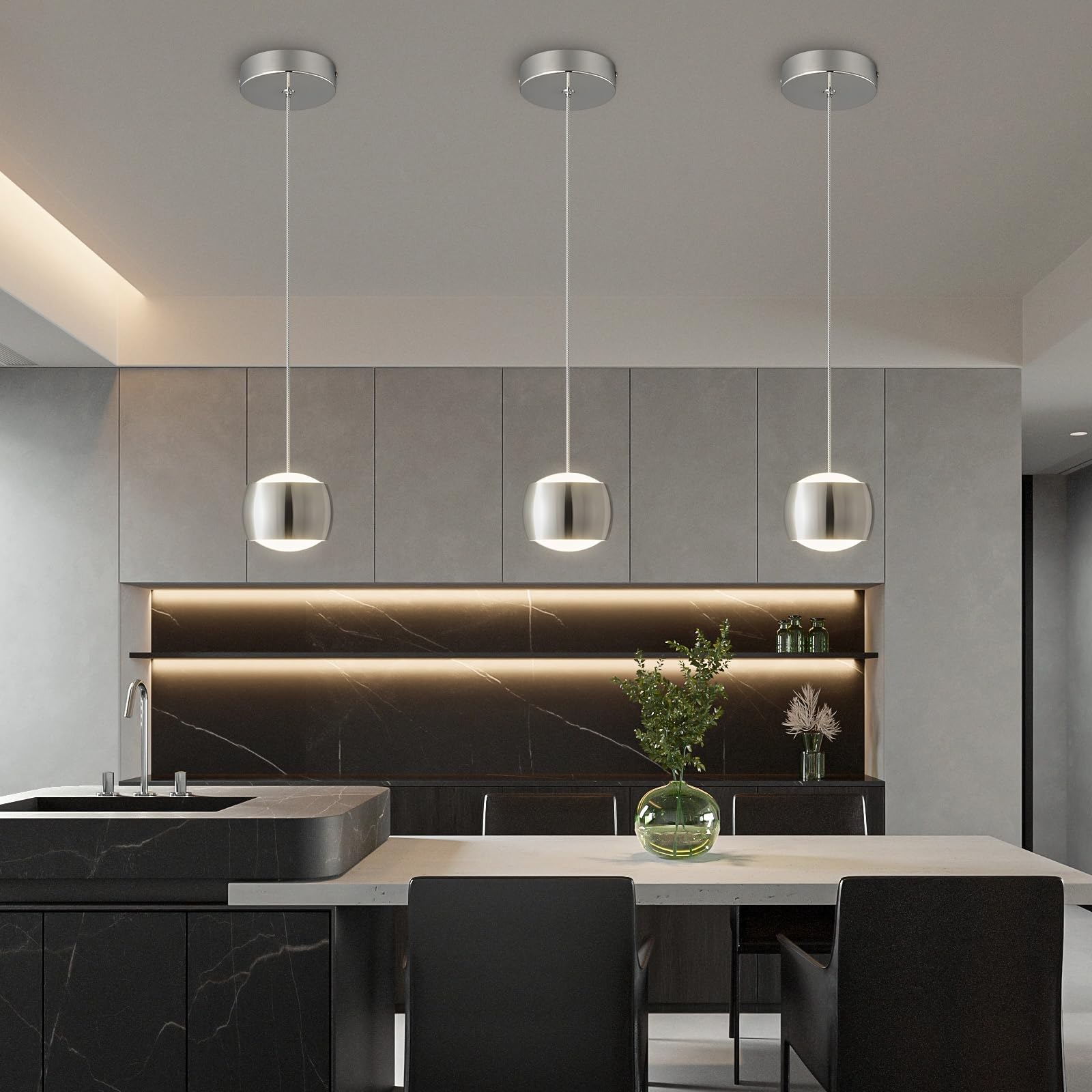 Adcthome Modern Led Dimmable Pendant Light Fixtures Mini Island Pendant Lighting For Kitchen Island Dinning Room Bedroom Bar  Kitchen Island Ceiling Hanging Light Fixtures(Chrome-1-Pack)