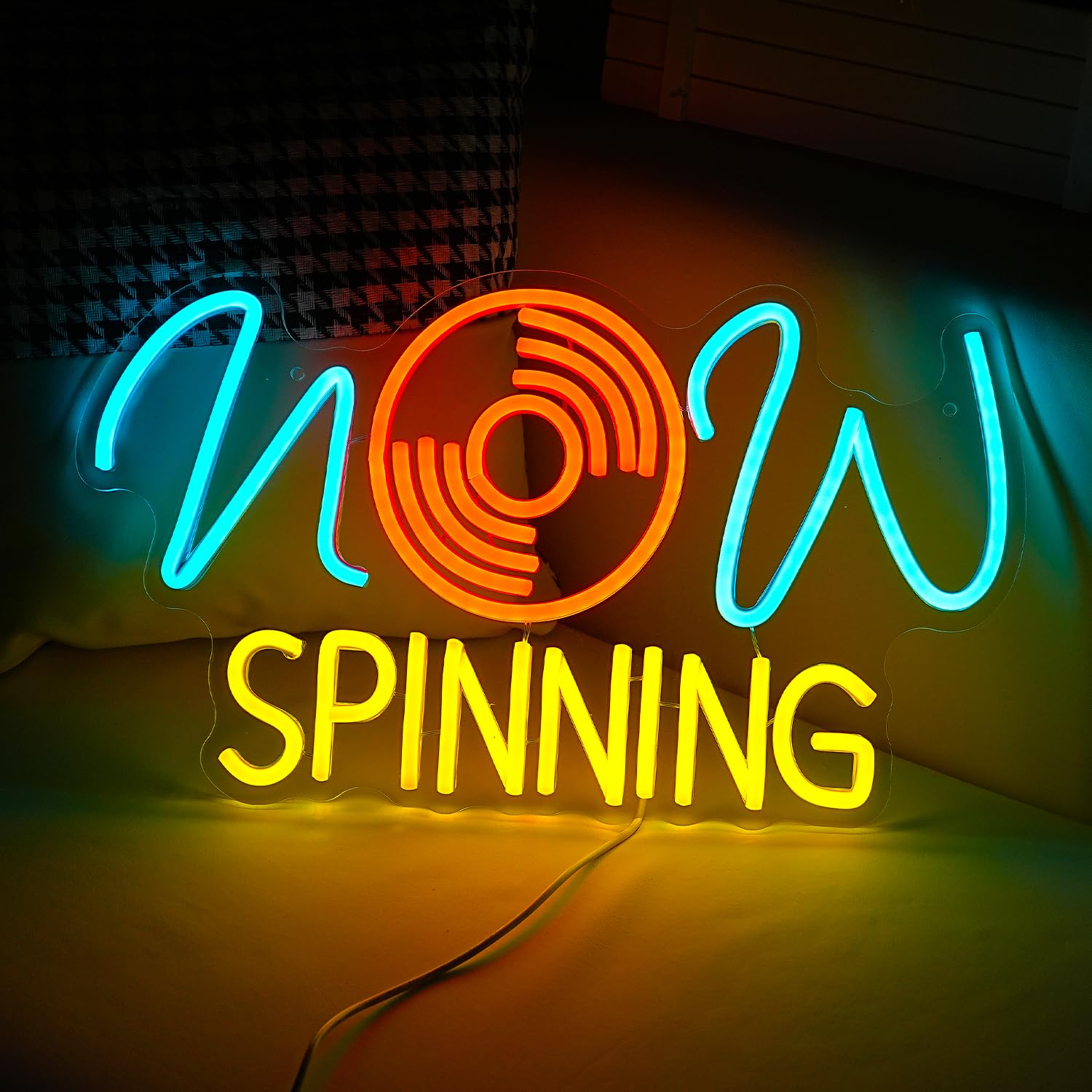 LISIGNVE Neon Sign - Dimmable LED Music Light for Wall Decor, 16.7x19.8 Inch, Ice Blue Yellow Orange, Acrylic