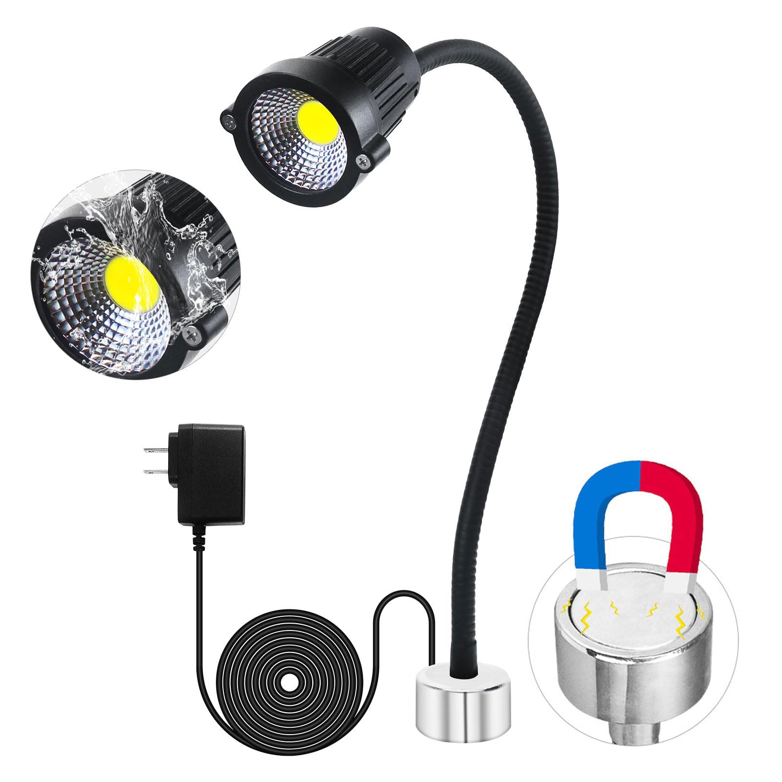 Waterproof Magnetic Light, LED Work Light,LED Machine Light,with Flexible Gooseneck and Magnetic Base, Shop Tool Lamp for Lathe,