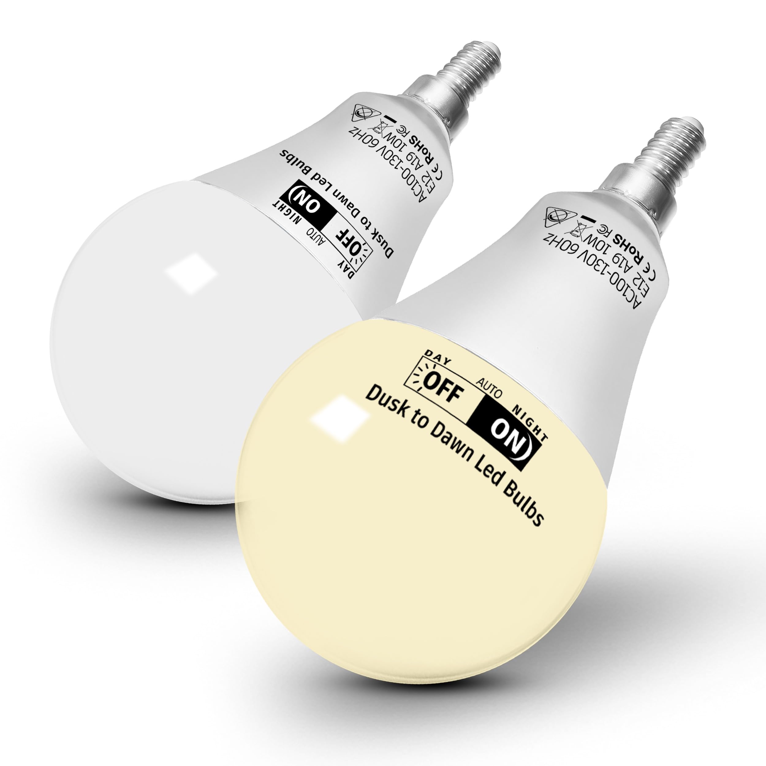 ALIDE E12 Candelabra Base Dusk to Dawn LED Light Bulbs Globe 60W Equivalent  Automatic On/Off Sensor B11 Outdoor Security Lights 6W 650lm 2700k Soft Warm White 2 Pack