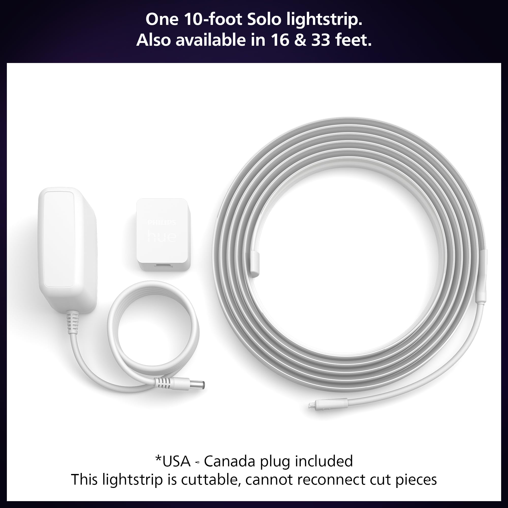 Philips Hue Indoor 10 Ft Smart Led Solo Lightstrip Base Kit Bundle With Bridge - Control With Hue App, Compatible With Alexa, Go