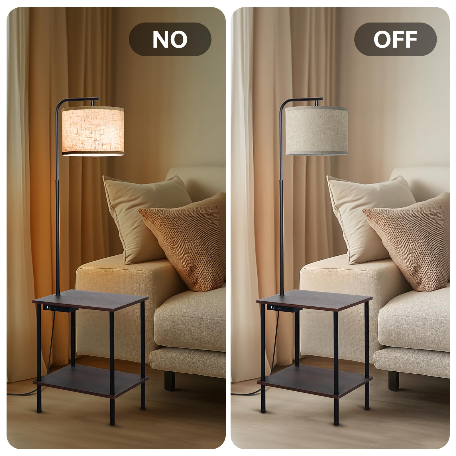 Eoeyyoyb Floor Lamp With Table, End Table Lamp With Usb Charging Port Power Outlet And Shelves, Side Table Reading Light With 3