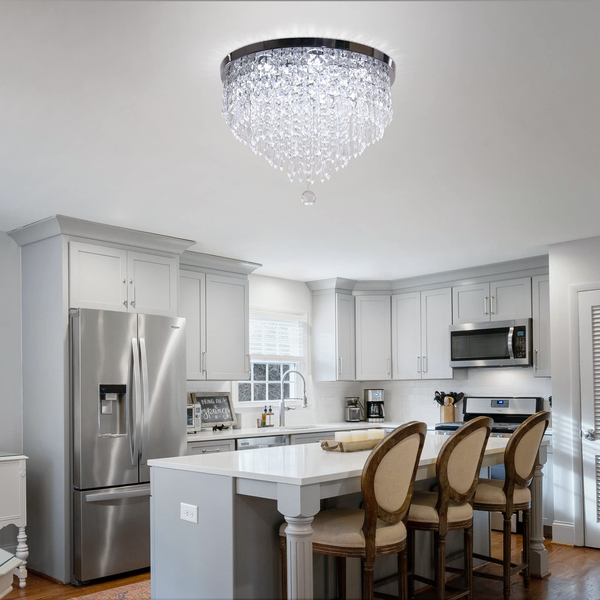 Ypqxyhda Modern Crystal Chandeliers Led 5 Tier Crystal Ceiling Light Fixture Flush Mount Ceiling Chandeliers For Dining Room Bed