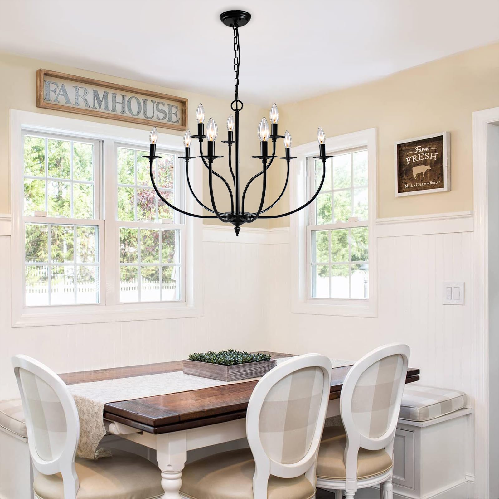 Rviezza 9-Light Black Industrial Iron Chandelier, 2-Tier Candle Design for Living Room, Dining Room, Bedroom, Foyer