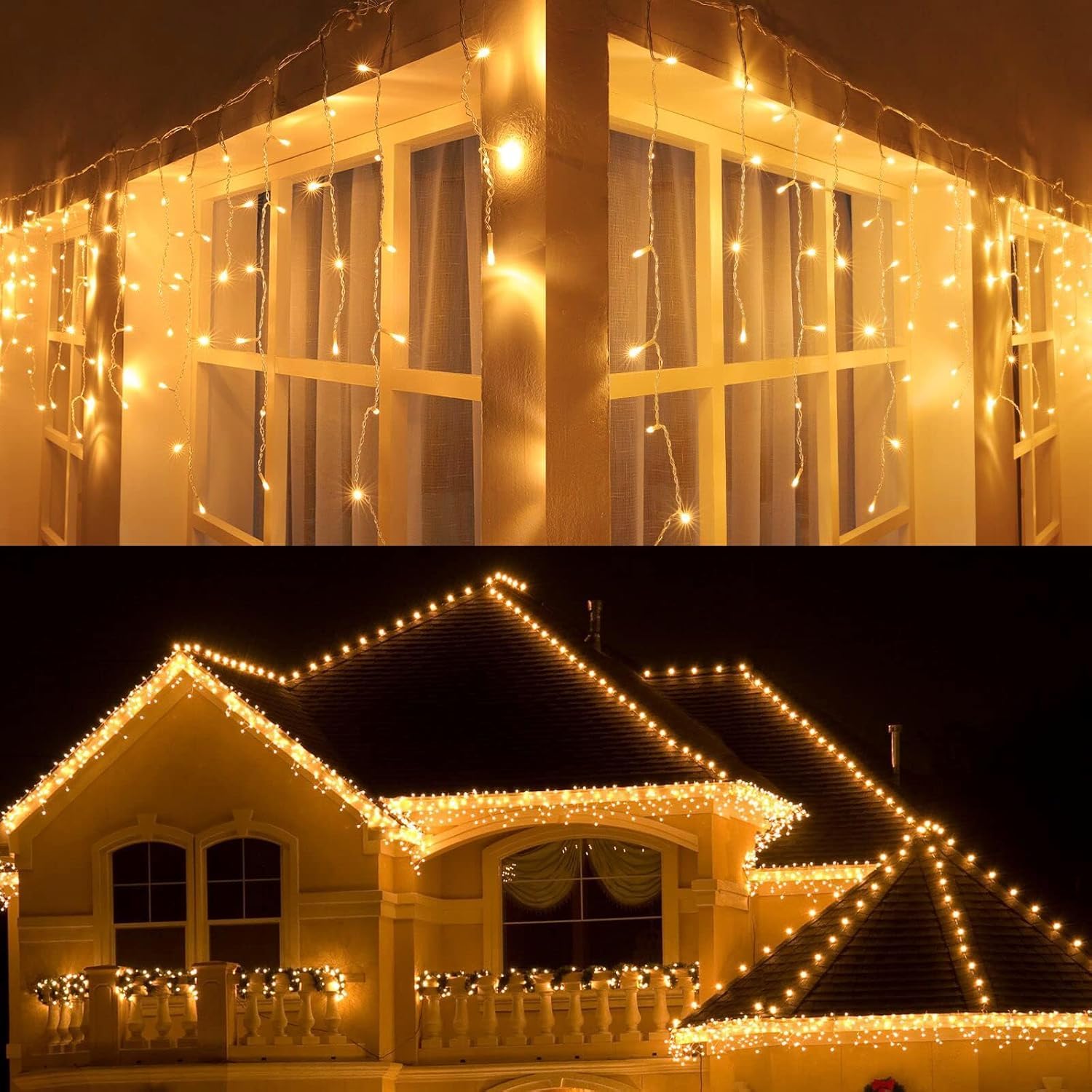 Joomer Icicle Lights Outdoor, 500 LED, 65FT, 8 Modes, Waterproof, Warm White, Model SSL0500-I-24V