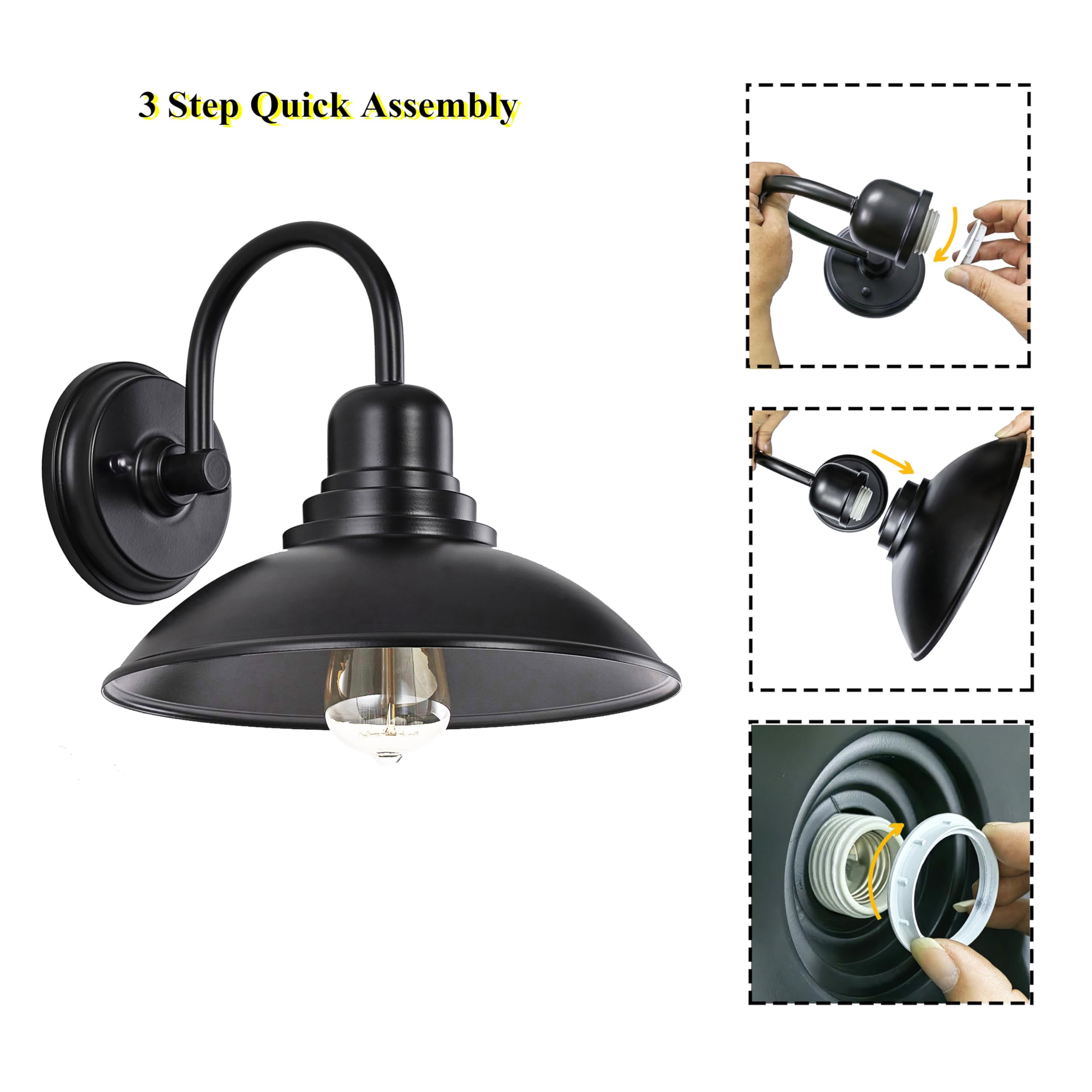 Flalinko Black Gooseneck Barn Light Indoor  Farmhouse Vanity Lighting Fixtures With E26 Based Socket  Round Exterior Wall Sconce For House Bedroom Garage Bathroom