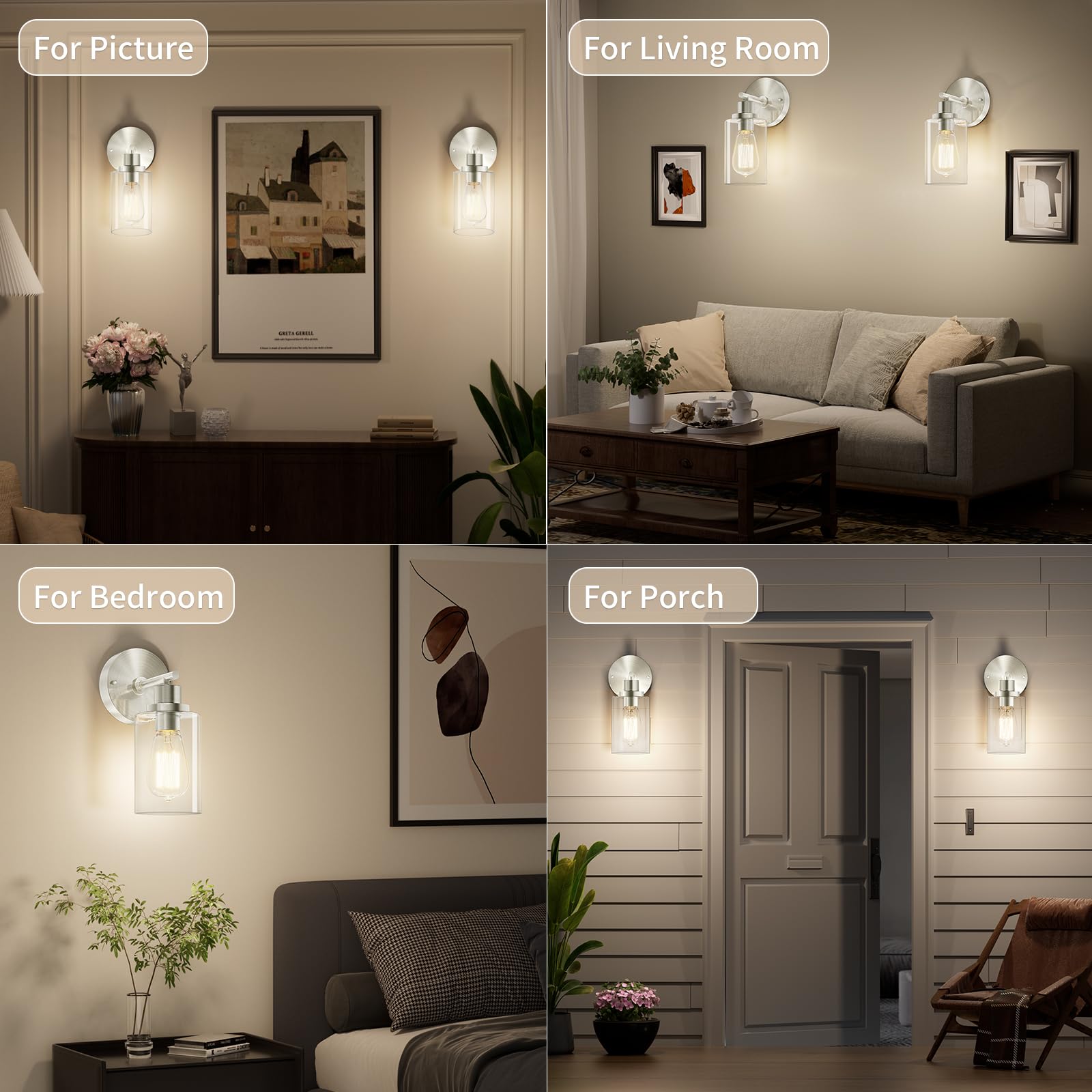 Buthy Brushed Nickel Wall Light: Led Wall Sconces Indoor, Modern Sconces Wall Lighting With E26 Base And Clear Glass Shade, Wall Light Fixtures For Bedroom, Hallway, Mirror, Living Room