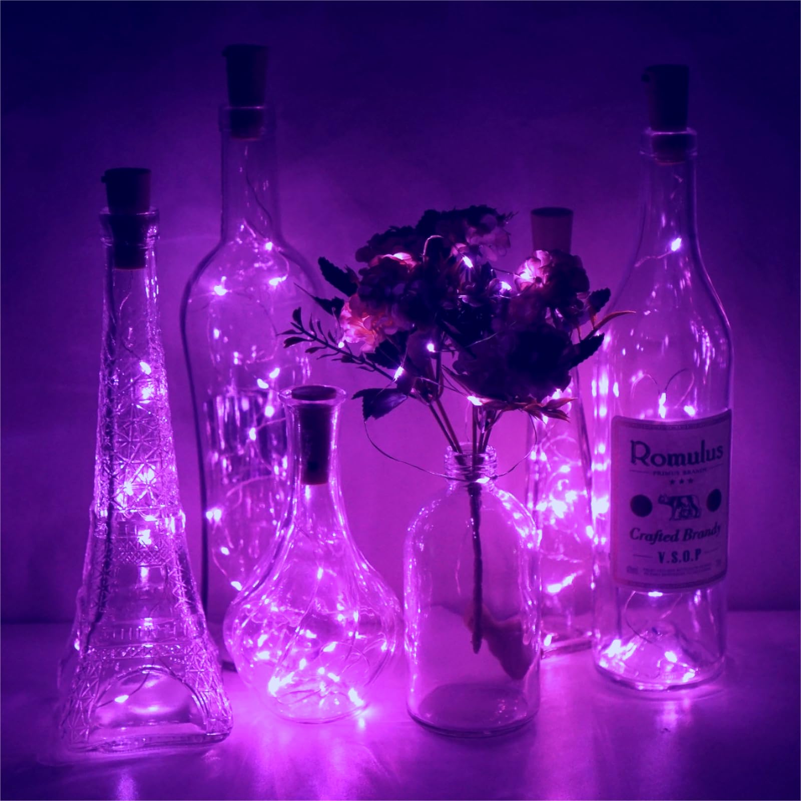 Lovenite Wine Bottle Lights With Cork, Battery Operated 20 Led Cork Shape Silver Wire Colorful Fairy Mini String Lights(No Bottles) For Diy, Party, Decor, Christmas, Halloween,Wedding (3, Purple)