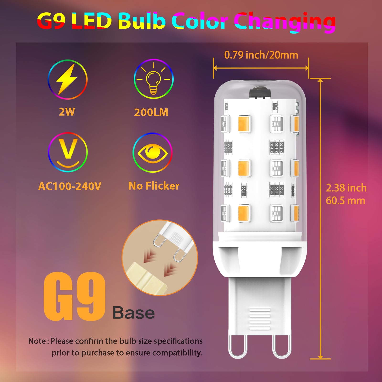 Cxyemt G9 LED Bulb 2W Dimmable, 12 Color RGB + Warm White 3000K, IR Remote, 4 Modes, 2 Pack