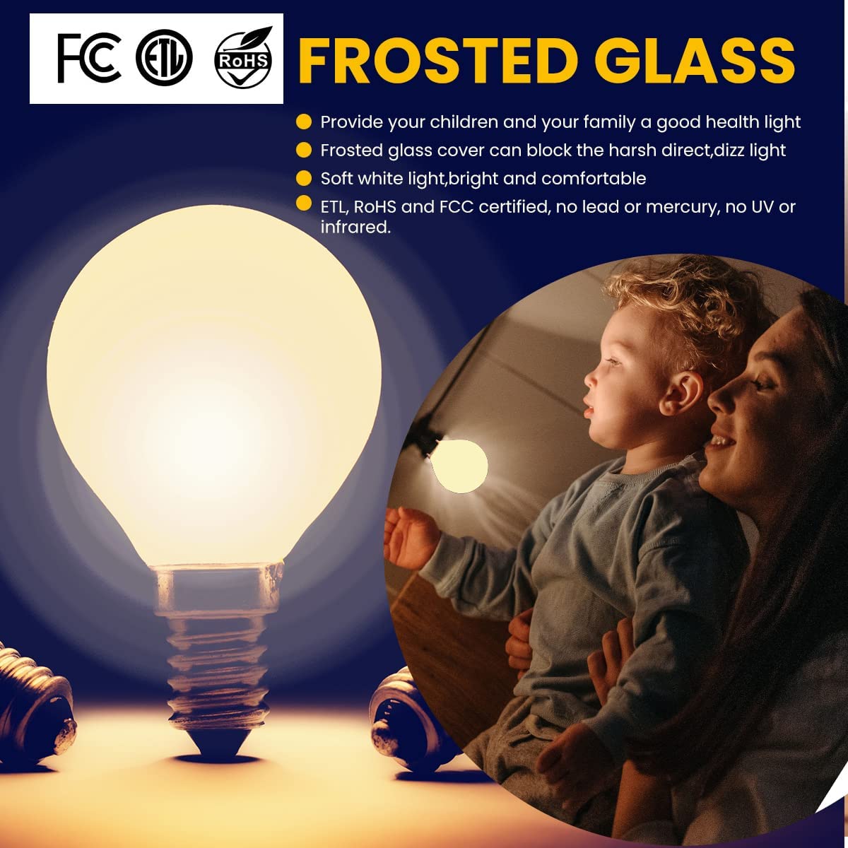 Amdtu E12 Led Bulb 2700K Warm White Dimmable Frosted Globe Edison Small Frosted Glass Soft Light 40W Equivalent Eye Comfort For