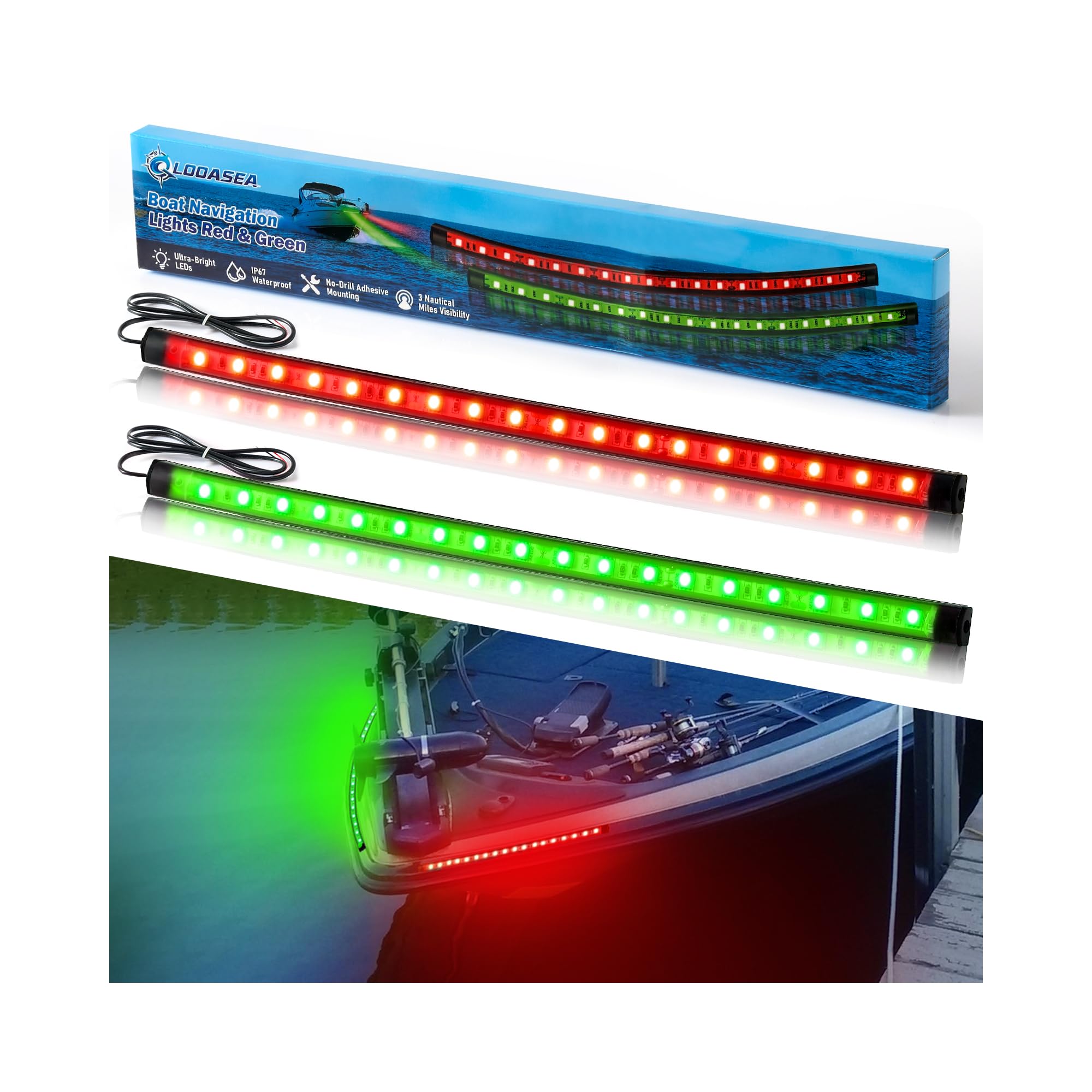 QLOOASEA Boat Navigation Lights LED  Red and Green Boat Lights LED Waterproof  Marine Navigation Bow Light for Night Fishing  Boating  Navigating  Lighting  Fits for Pontoon  Bass & Jon Boats  Yacht