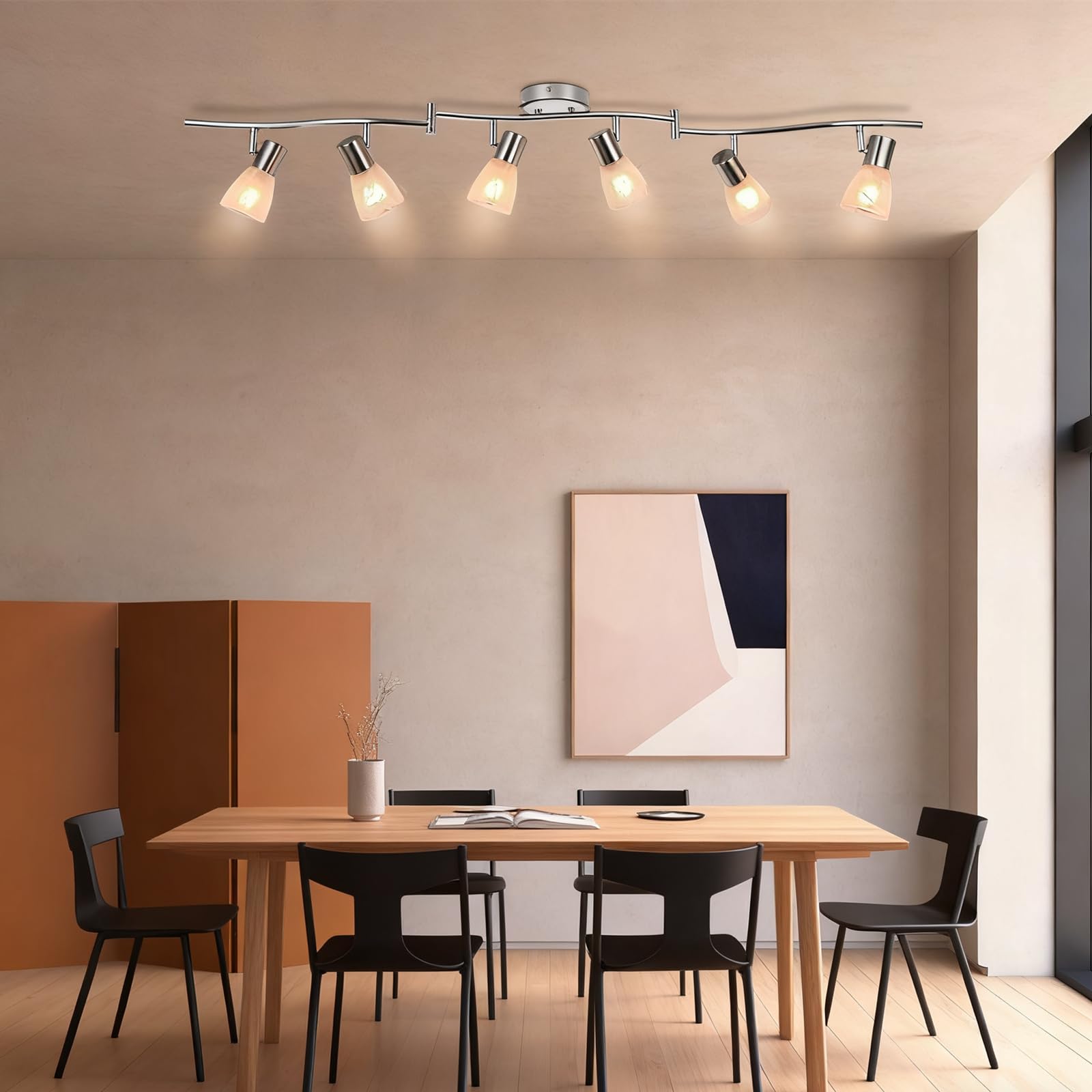 HiBay 6-Light Adjustable LED Track Lighting Fixture, Modern Metal Spotlight with Glass Shade, E12 Base, Kitchen & Living Room, No Bulbs Included