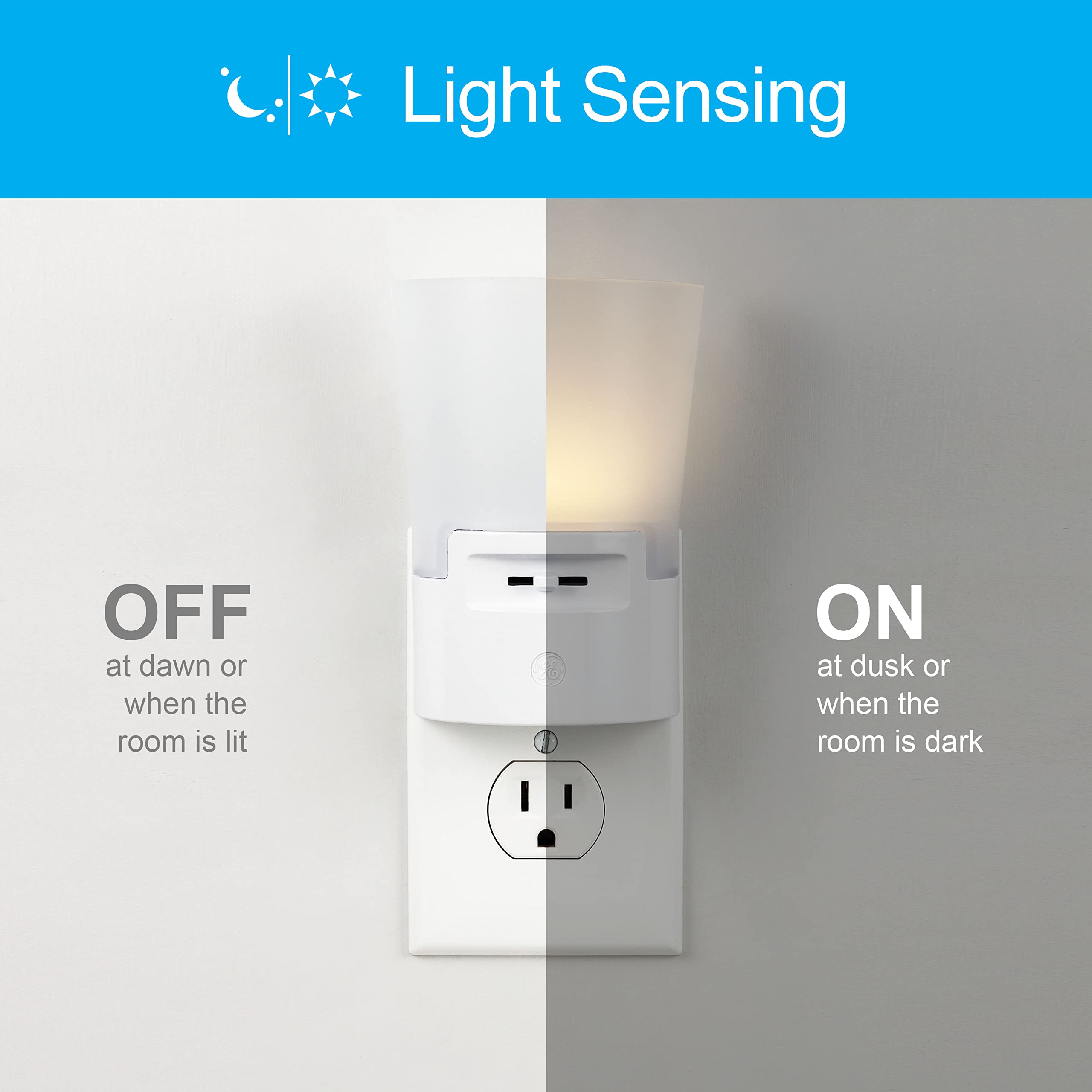 GE Ultrabrite Dimmable Sconce LED Night Light, Energy Efficient, Dusk-to-Dawn Sensor, 1 Pack, White, Model 45123