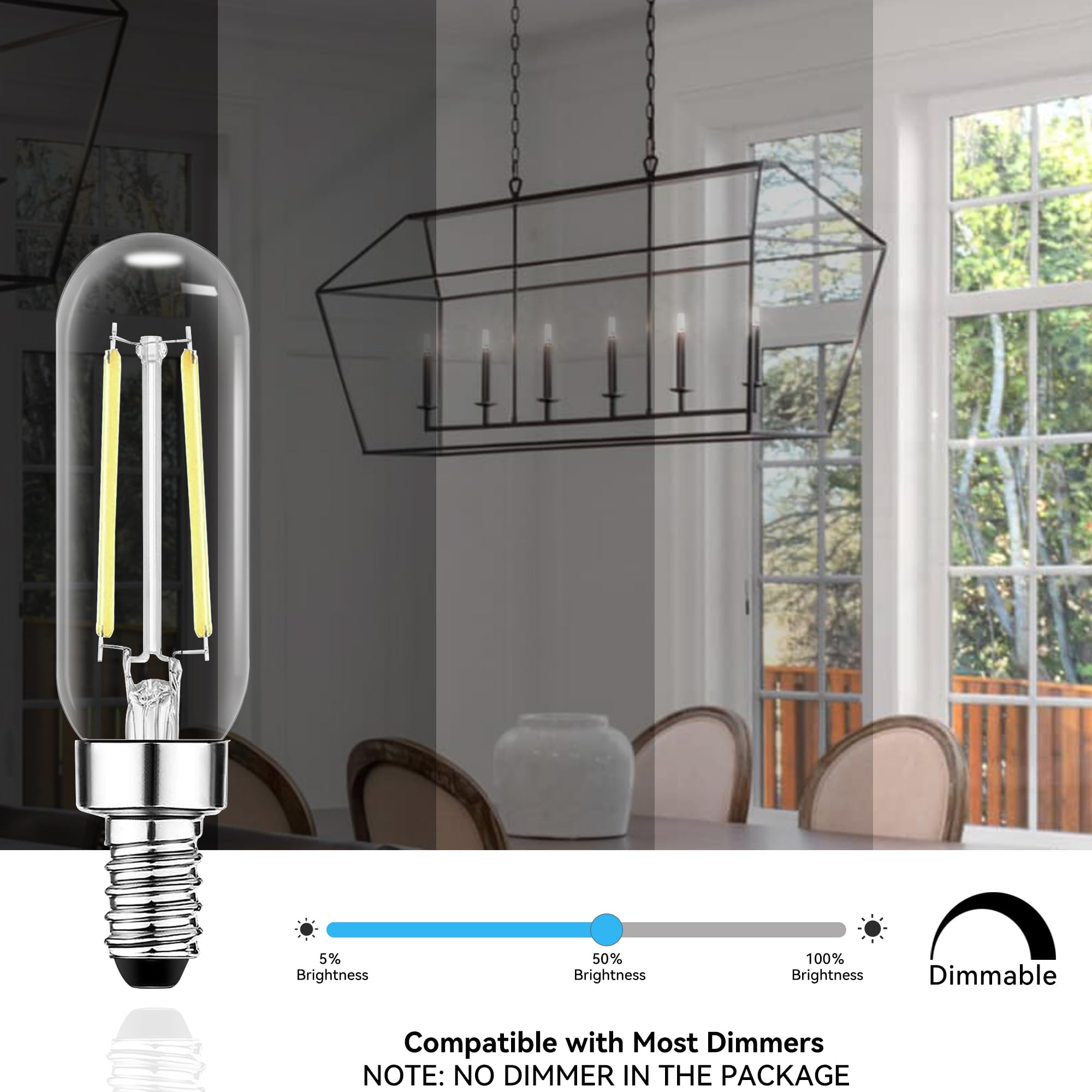 Tjoy E12 T6 Candelabra Led Bulbs, Dimmable 5.5W Equivalent 60W 5000K Daylight, Small Base Led Clear Light Bulb, Vintage Edison B